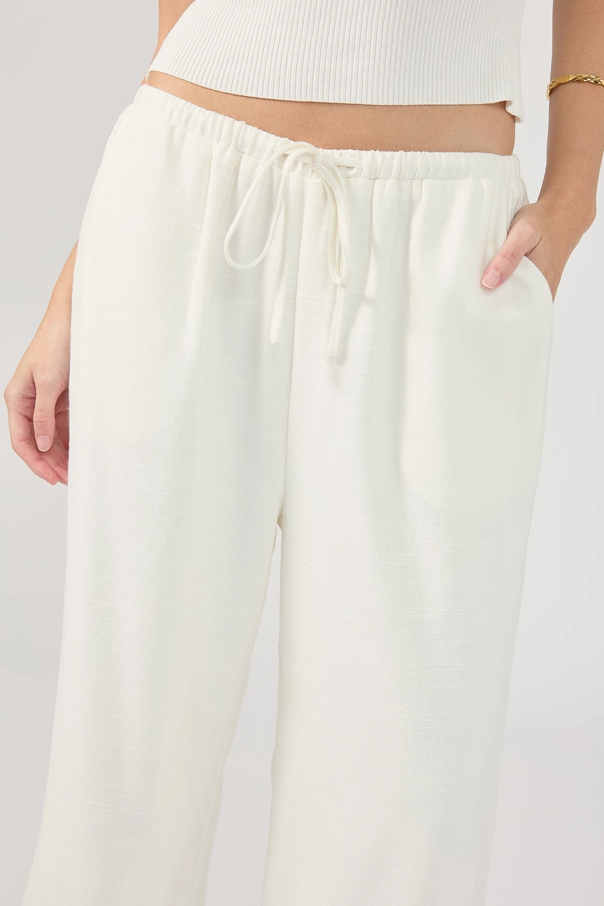 Perfect Stranger Barefoot Drawcord Linen Pant White Perfect Length