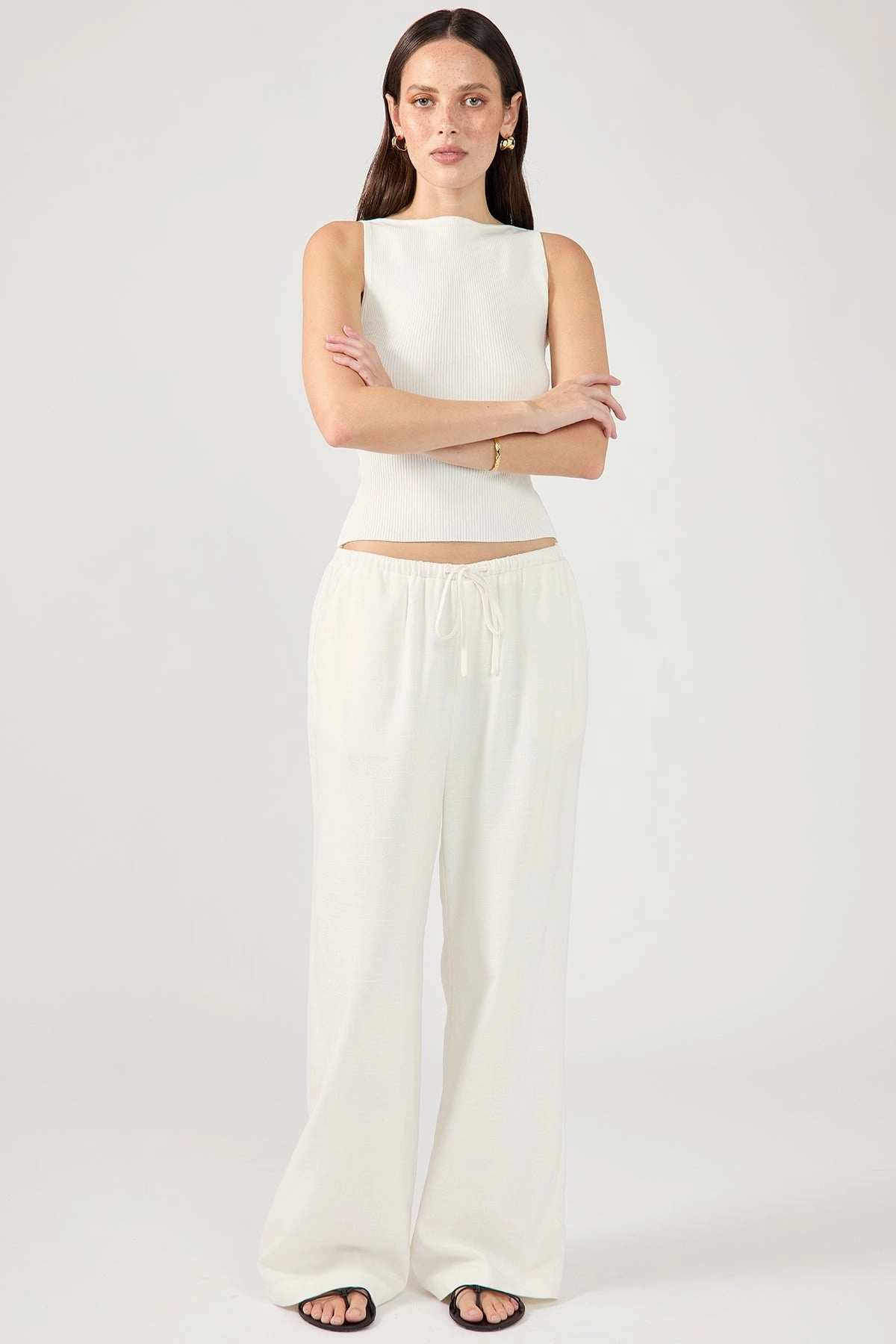 Perfect Stranger Barefoot Drawcord Linen Pant White Refined fit