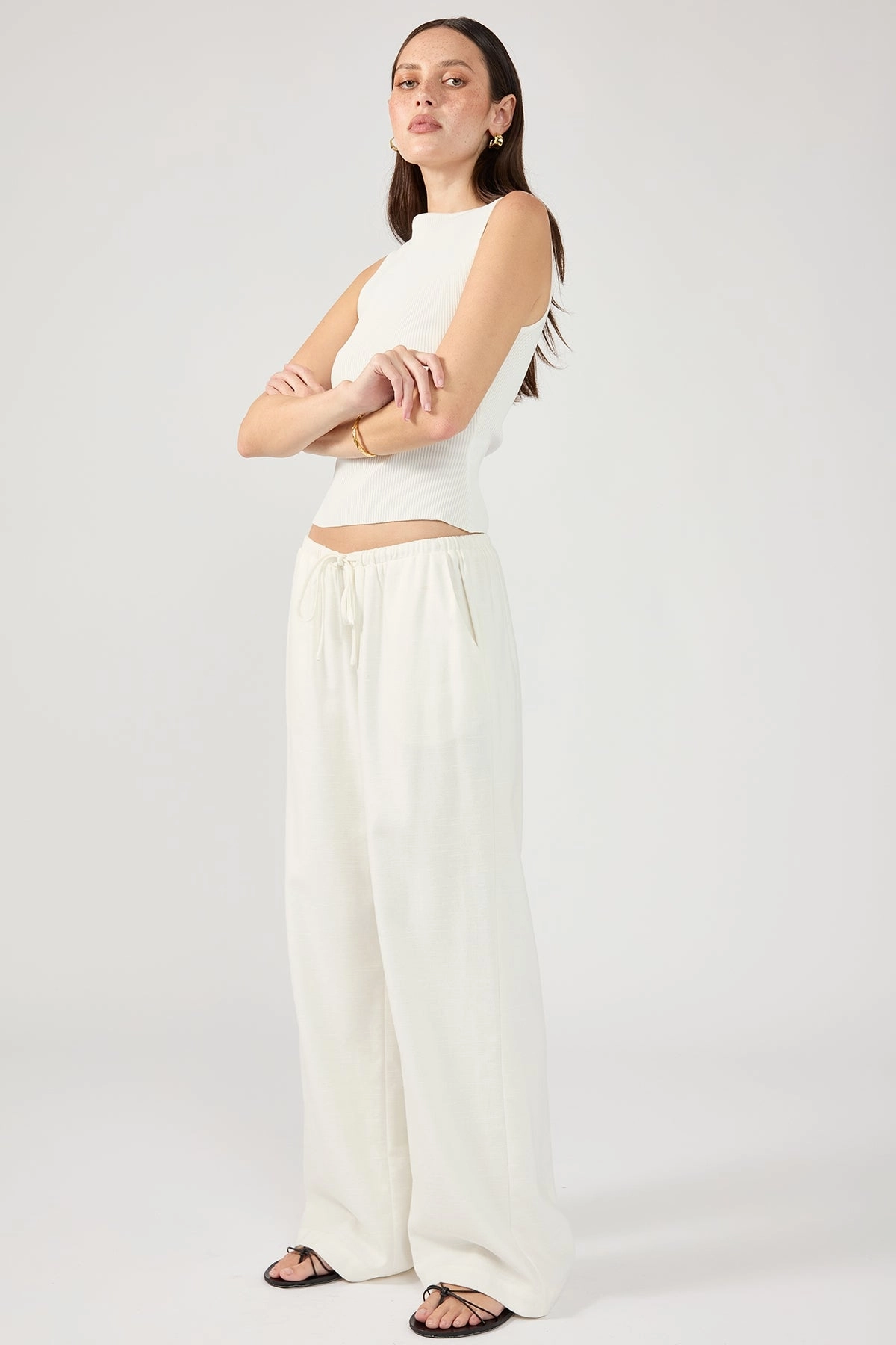 Perfect Stranger Barefoot Drawcord Linen Pant White Move Easy