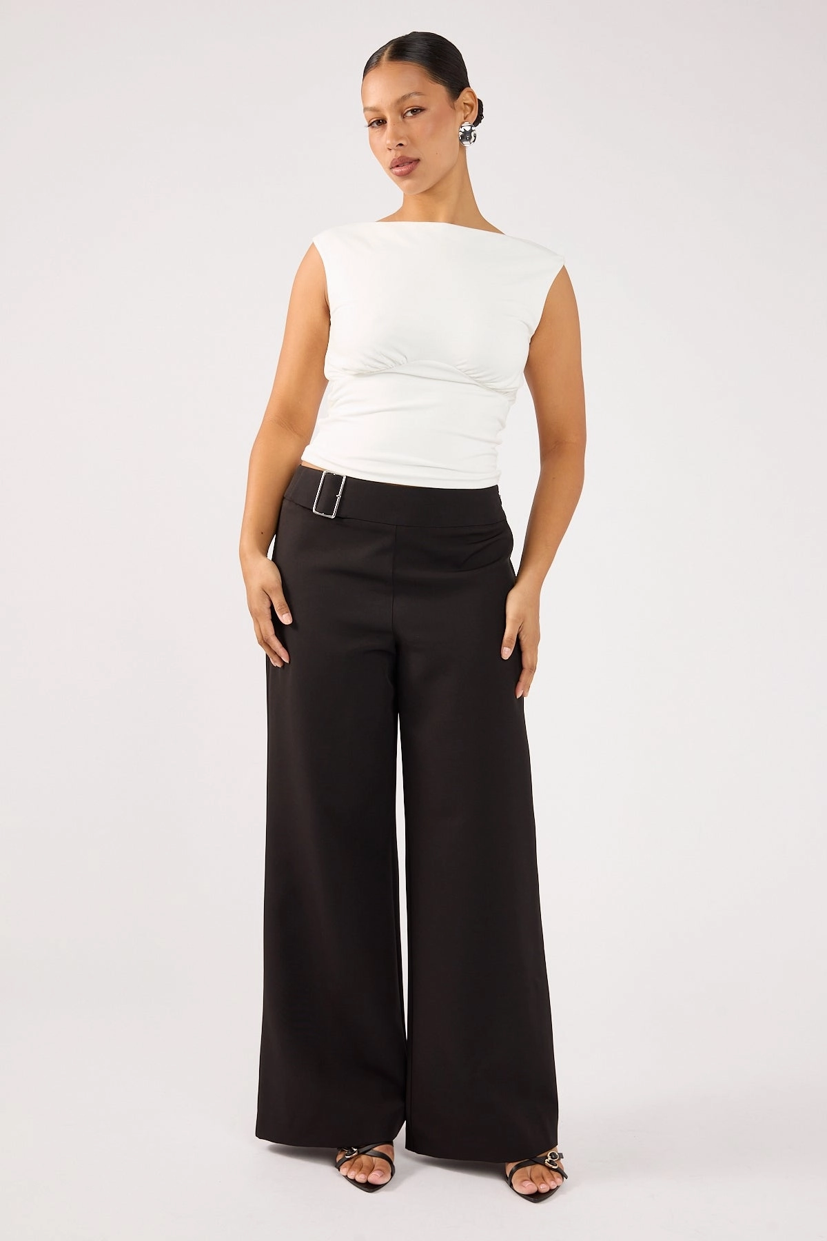 AntiStaticLining Perfect Stranger Beck Buckle Mid Rise Tailored Pant Black