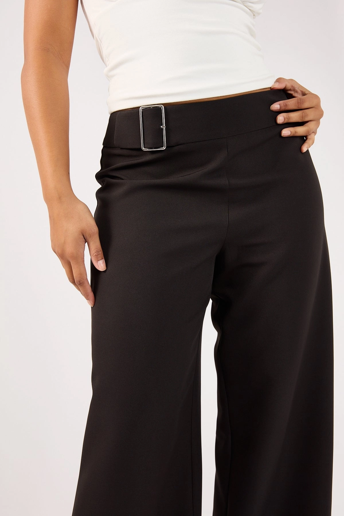 Perfect Stranger Beck Buckle Mid Rise Tailored Pant Black NonSlipGrip