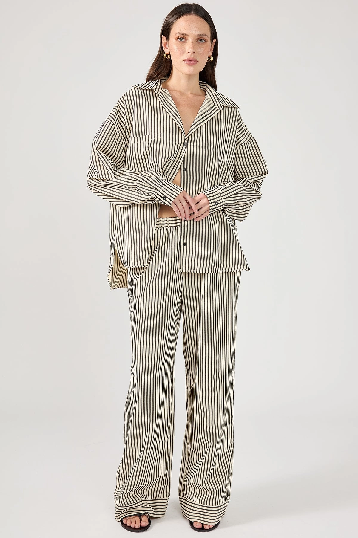 Perfect Stranger Cleo Stripe Straight Leg Pant Black Stripe Athletic Fit SoftCottonBlend