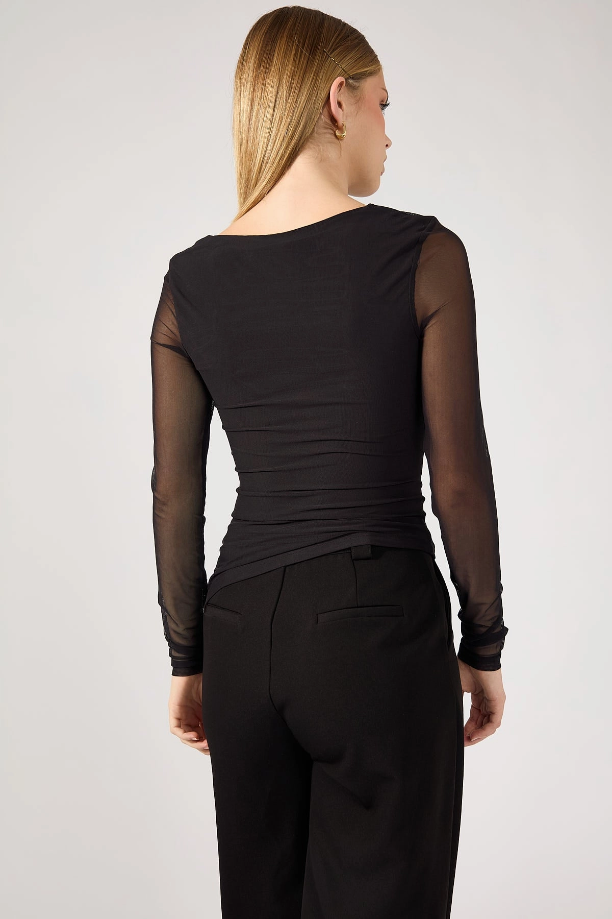 Perfect Stranger Diane Ruched Long Sleeve Top Charcoal Quilt