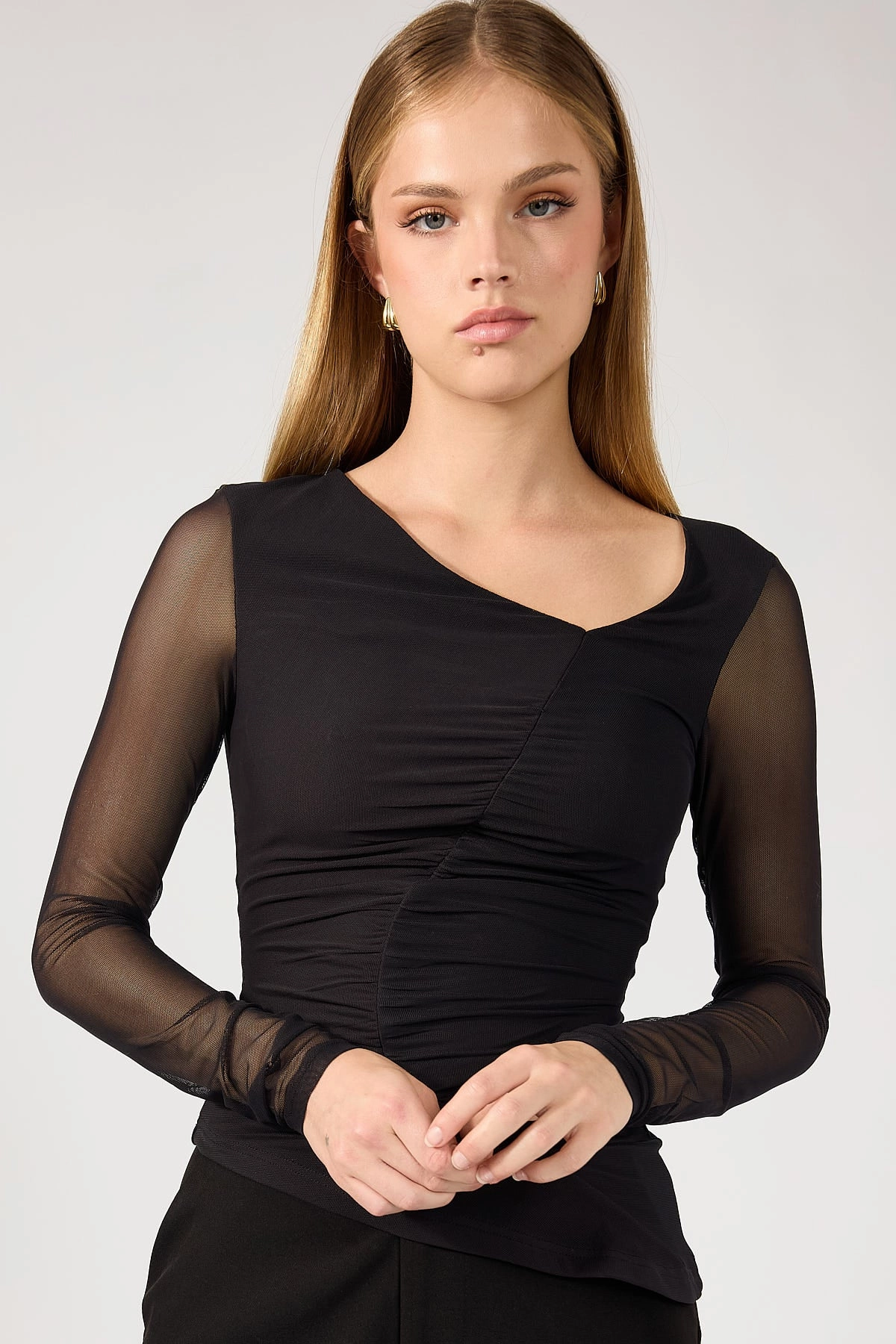 Mountain related Perfect Stranger Diane Ruched Long Sleeve Top Charcoal