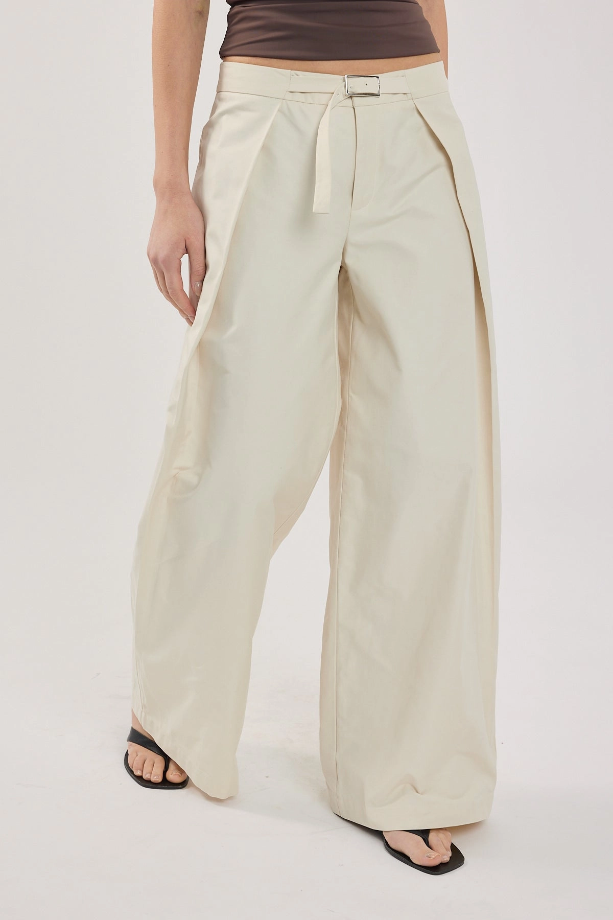 Perfect Stranger Duo Wrap Mid Rise Tailored Pant STONE Wool blend Fashionable Cut