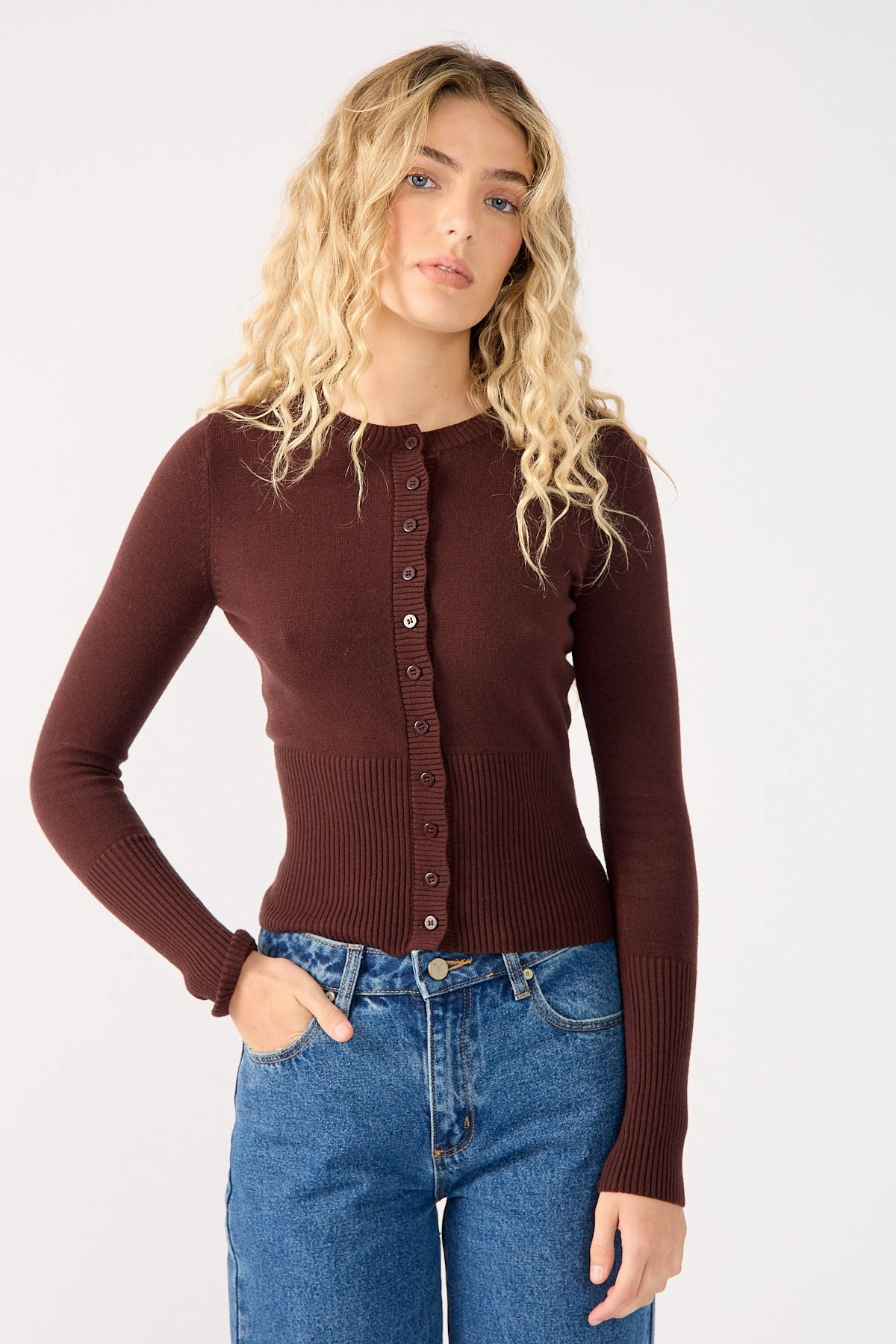 Perfect Stranger Eleana Button Knit Top Brown Stylish Style - conscious