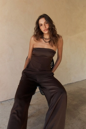 Sport Fit Perfect Stranger Ellie Satin Mid Rise Tailored Pants Brown