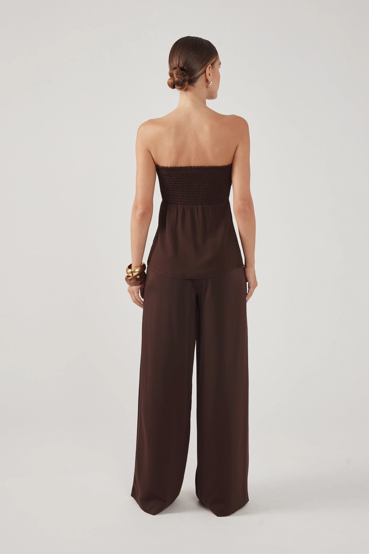 Perfect Stranger Ellie Satin Mid Rise Tailored Pants Brown ErgonomicArticulatedDesign