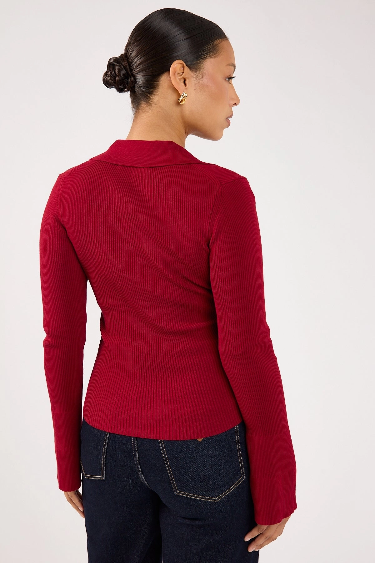 Perfect Stranger Fiorelle Knitted Long Sleeve Polo Burgundy Activewear Mall