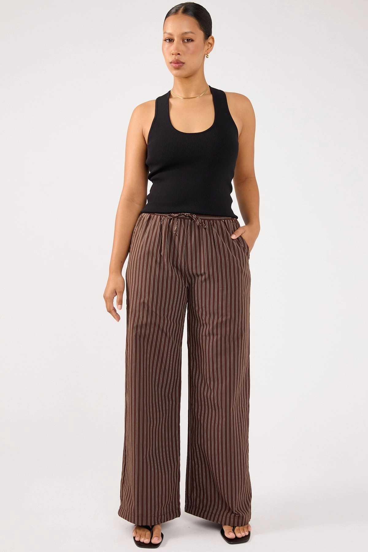 Perfect Stranger Hadid Striped Elasticated Pant Brown Stripe Lightweight Fit Casual Wearable