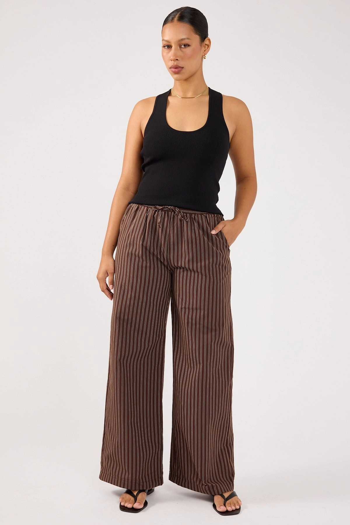 Fashionable Look All Use Perfect Stranger Hadid Striped Elasticated Pant Brown Stripe