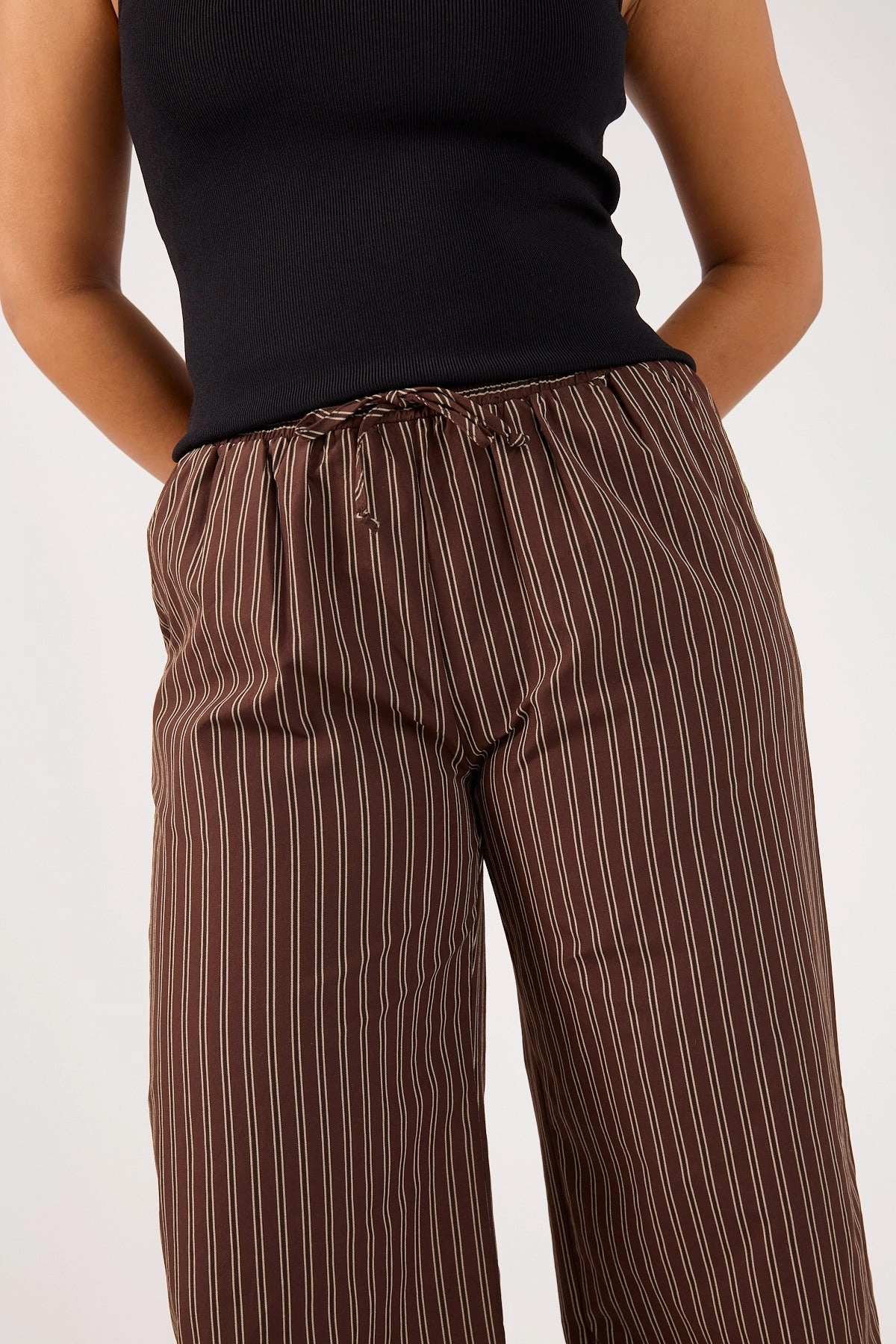 Perfect Stranger Hadid Striped Elasticated Pant Brown Stripe Lightweight Design Work Ready