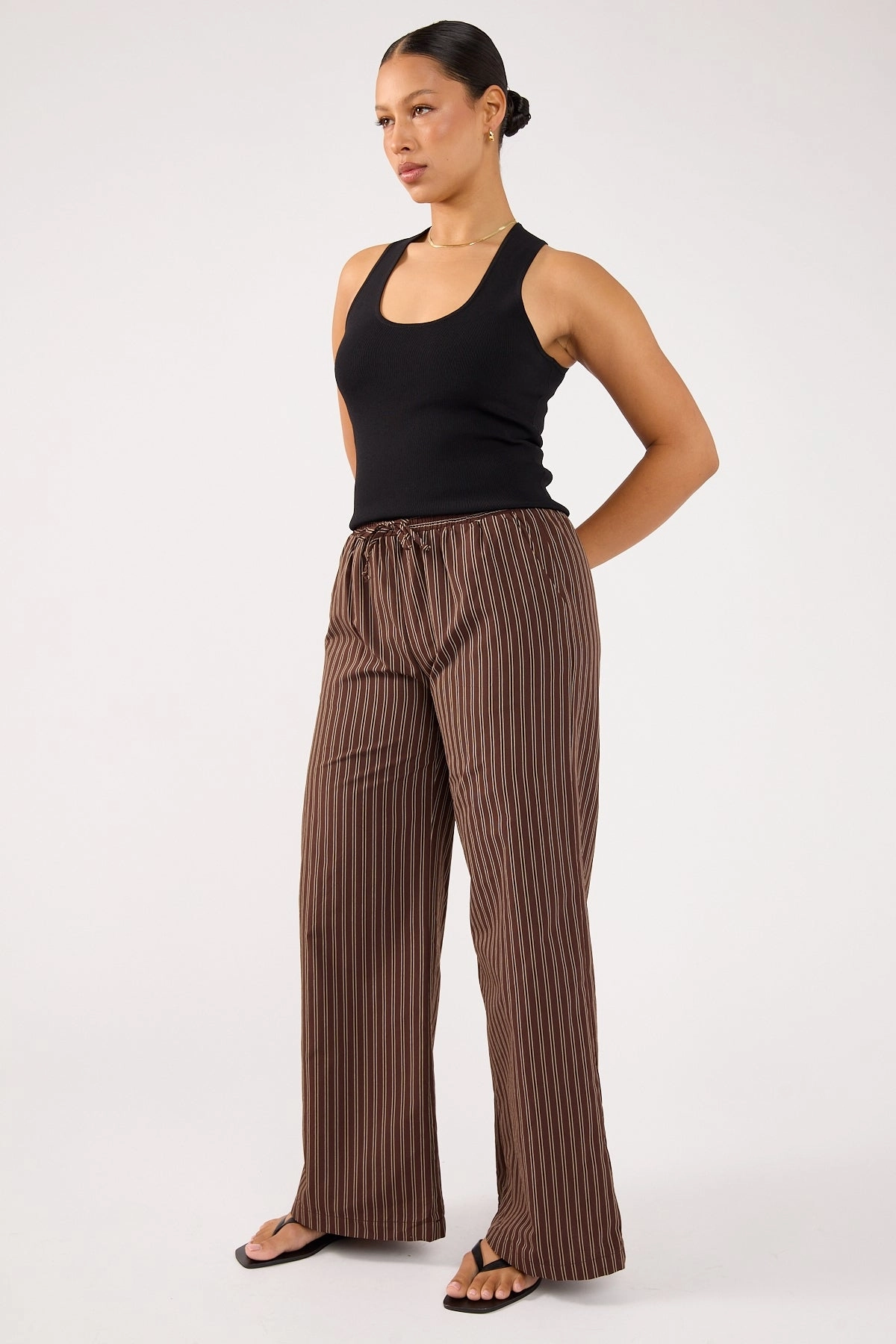 Perfect Stranger Hadid Striped Elasticated Pant Brown Stripe Comfy Motion