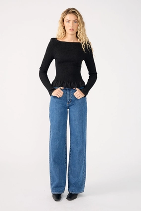 Organization Perfect Stranger High Neck Shirred Long Sleeve Top Black