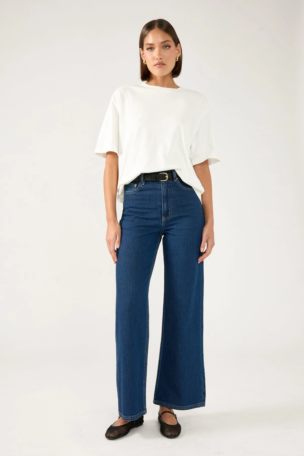 Body Friendly Gym Ready Slim Teen Outfit Perfect Stranger High Rise Wide Leg Jean Dark Blue Denim