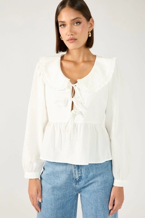 Perfect Stranger Ingrid Long Sleeve Collared Blouse White Batik