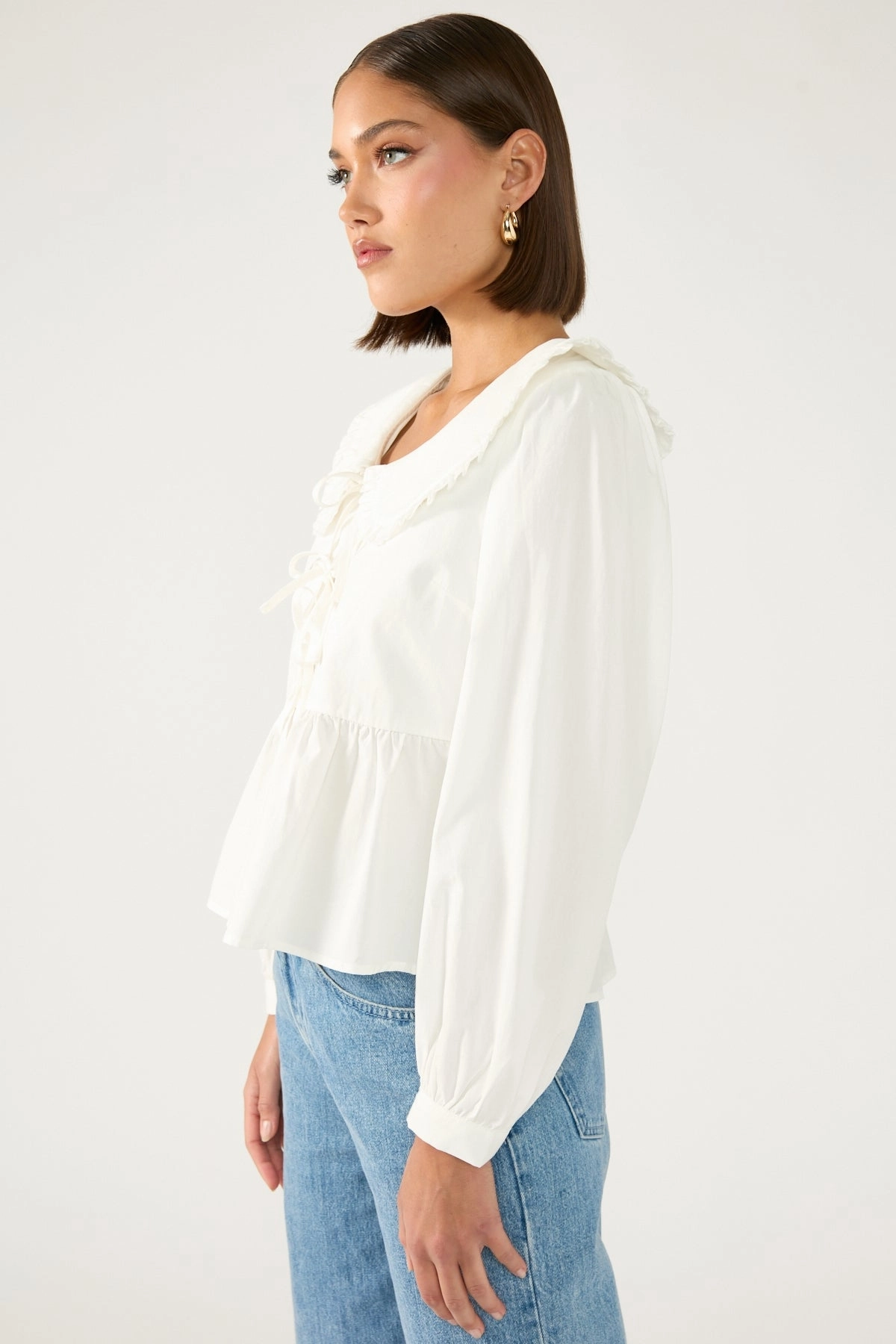 Perfect Stranger Ingrid Long Sleeve Collared Blouse White Boat Neck