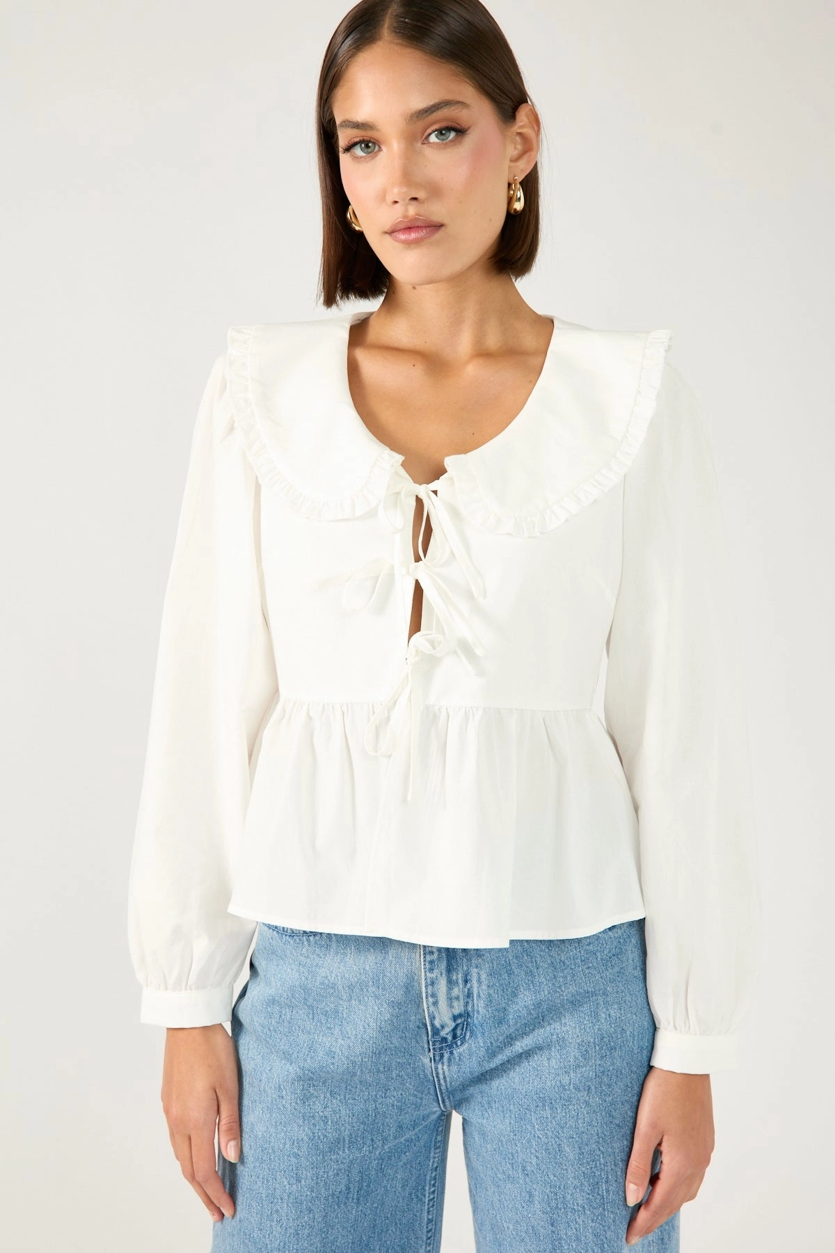 Perfect Stranger Ingrid Long Sleeve Collared Blouse White Batik