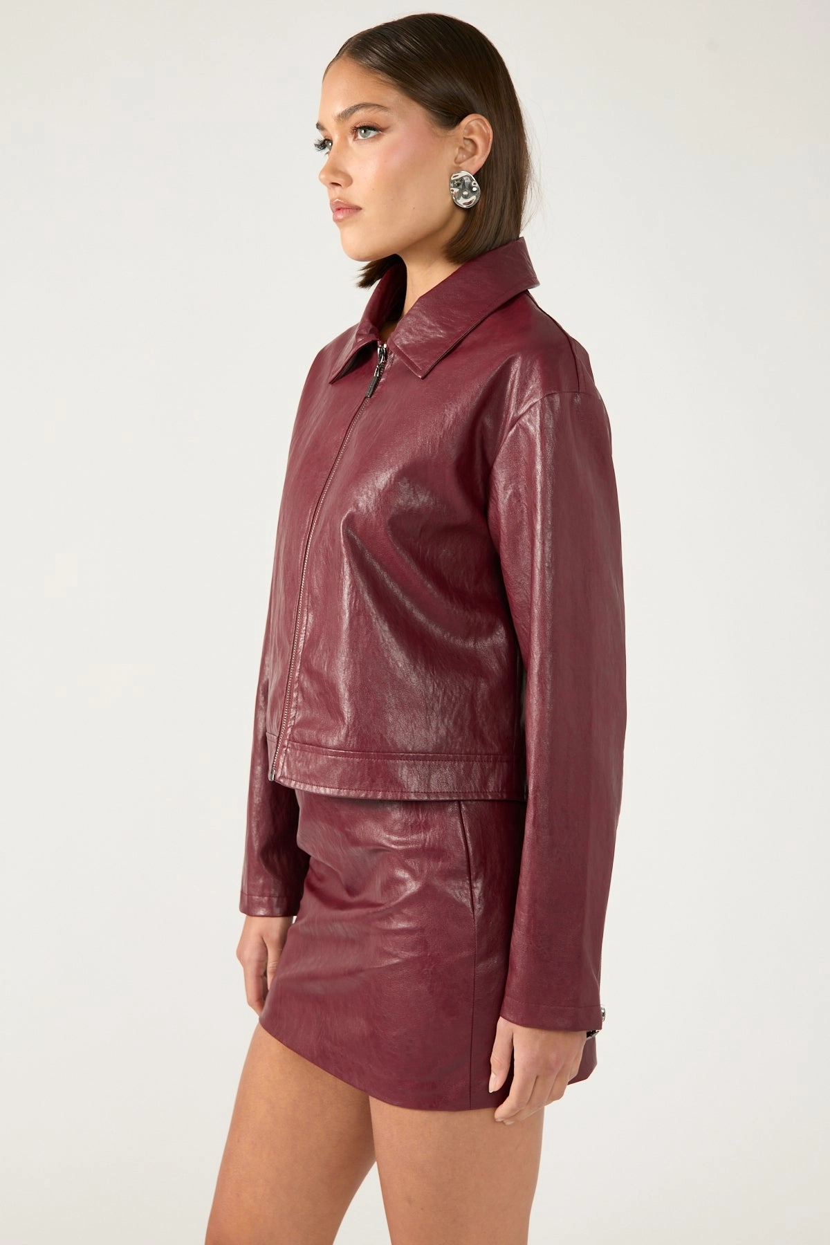 Mood Outfit Perfect Stranger Kandice Mid Rise PU Mini Skirt Burgundy
