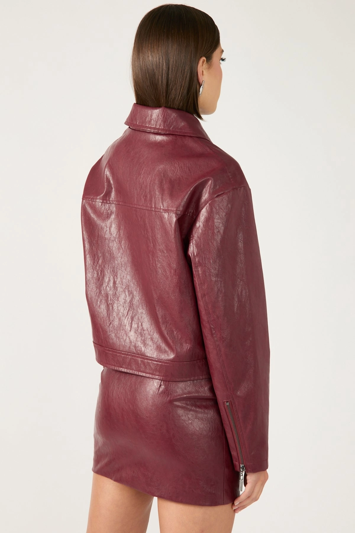 Perfect Stranger Kandice Mid Rise PU Mini Skirt Burgundy Roll Up Hem Cozy Movement