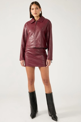 Fit Choice Casual Style Perfect Stranger Kandice Mid Rise PU Mini Skirt Burgundy