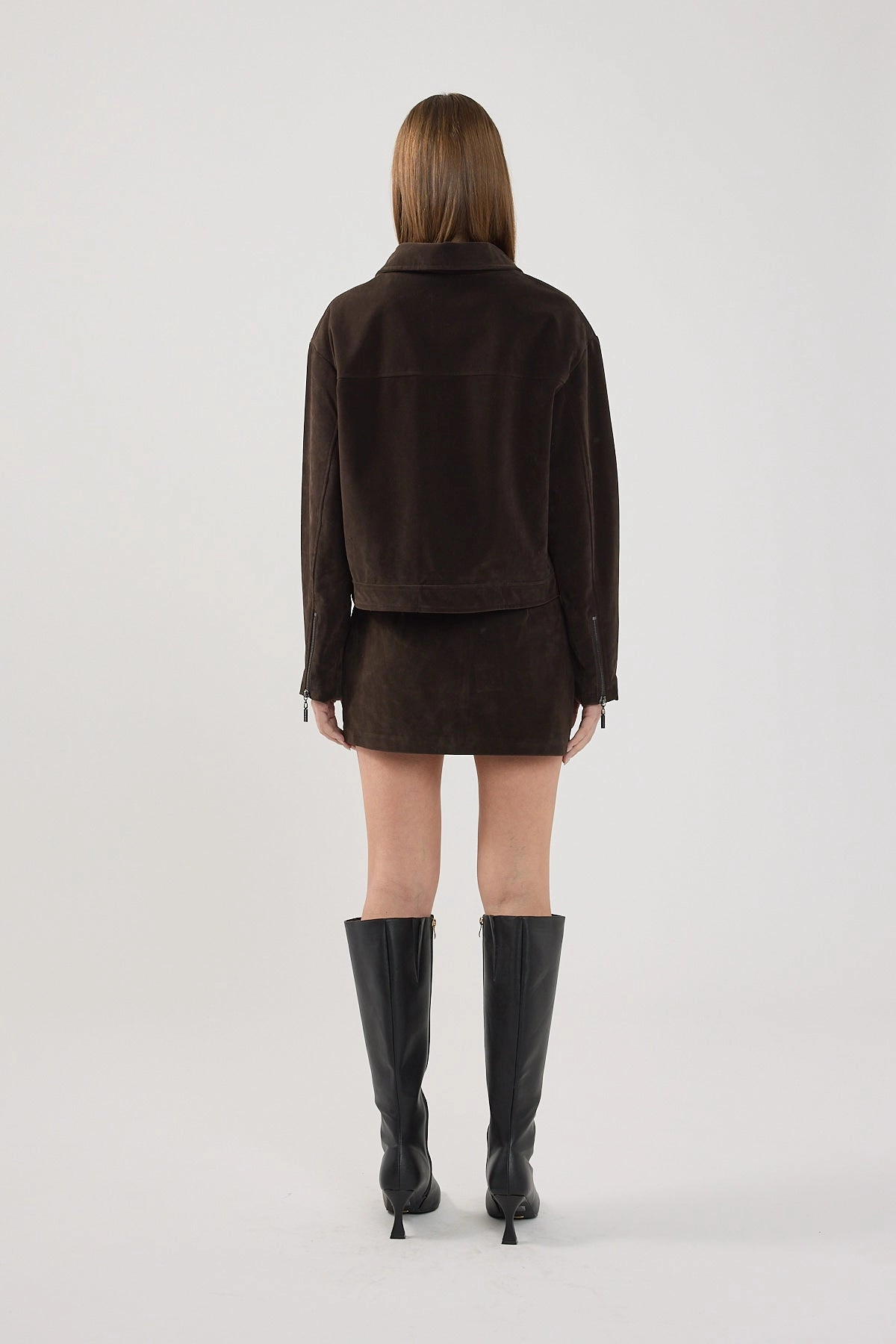 Perfect Stranger Kandice PU Suede Zip Up Jacket Brown Ergonomic Armhole Cut