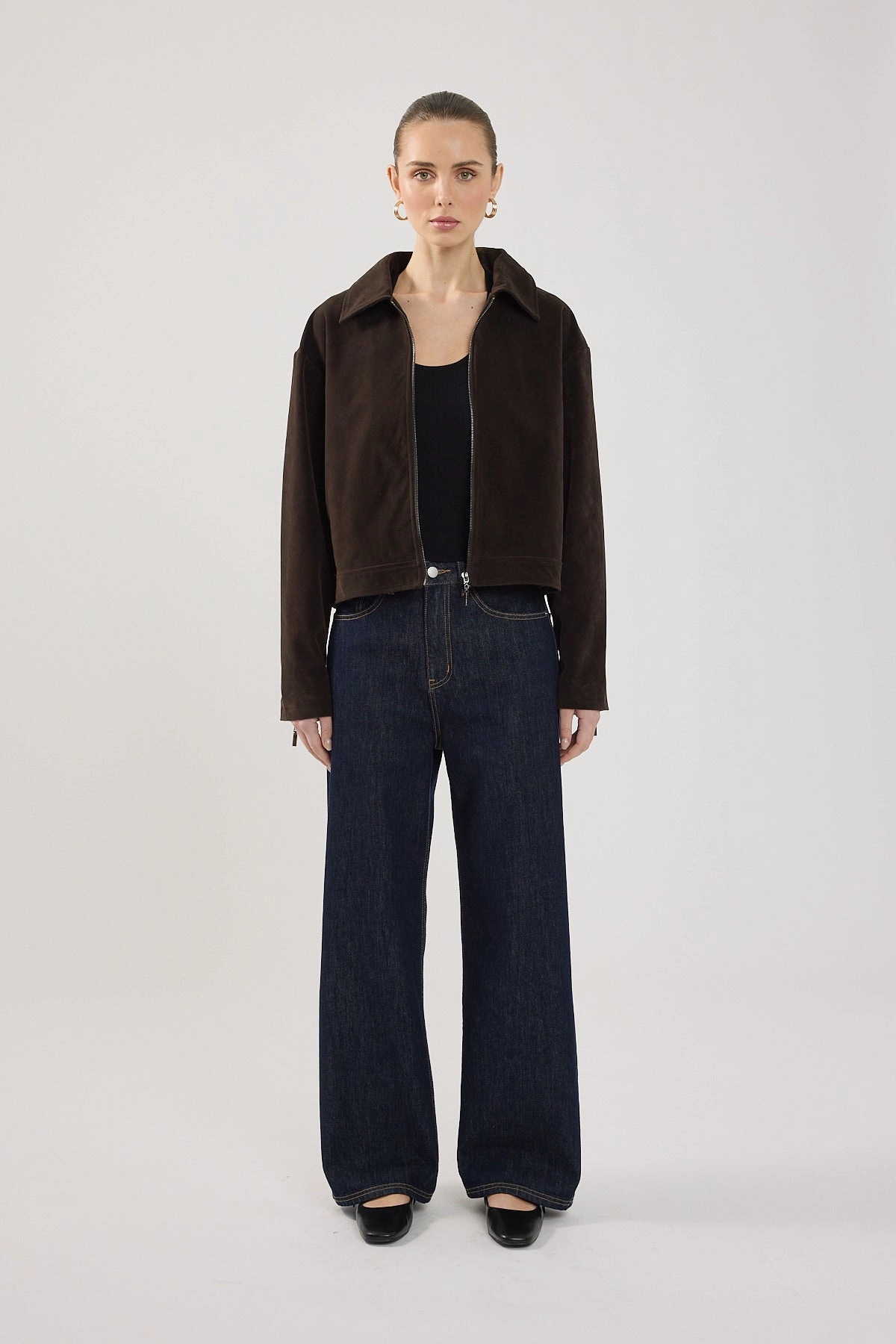 Perfect Stranger Kandice PU Suede Zip Up Jacket Brown Layered Look WaterResistantCoating