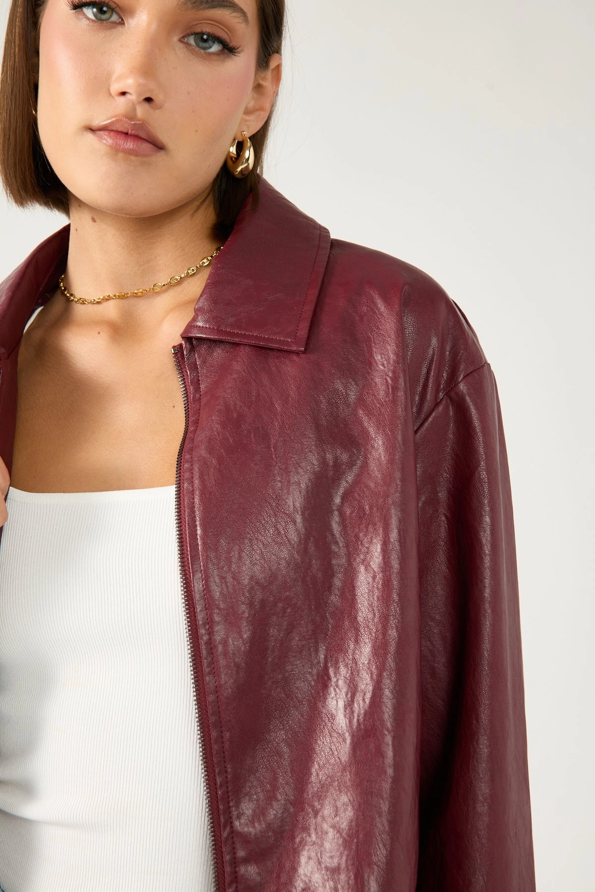 Durable Water Repellent Microfiber Shell Perfect Stranger Kandice PU Zip Up Jacket Burgundy