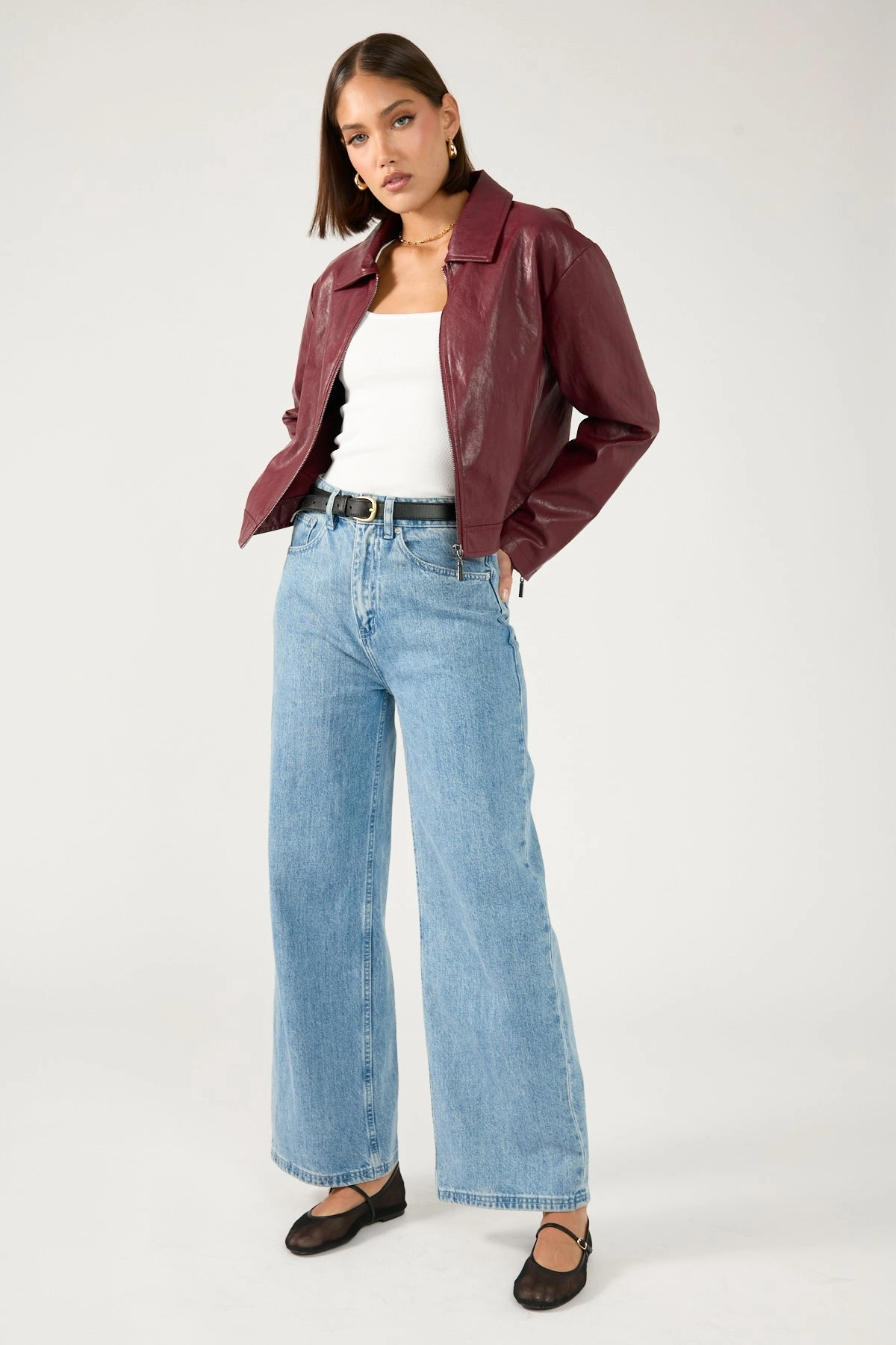 HybridLayerCompatibility Perfect Stranger Kandice PU Zip Up Jacket Burgundy