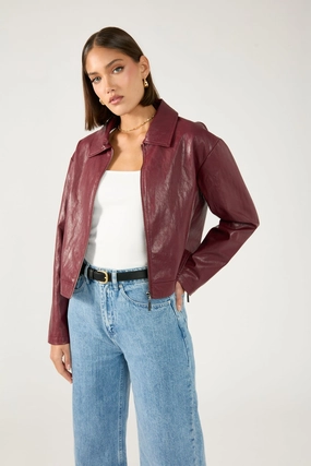 Perfect Stranger Kandice PU Zip Up Jacket Burgundy Flexible Fit