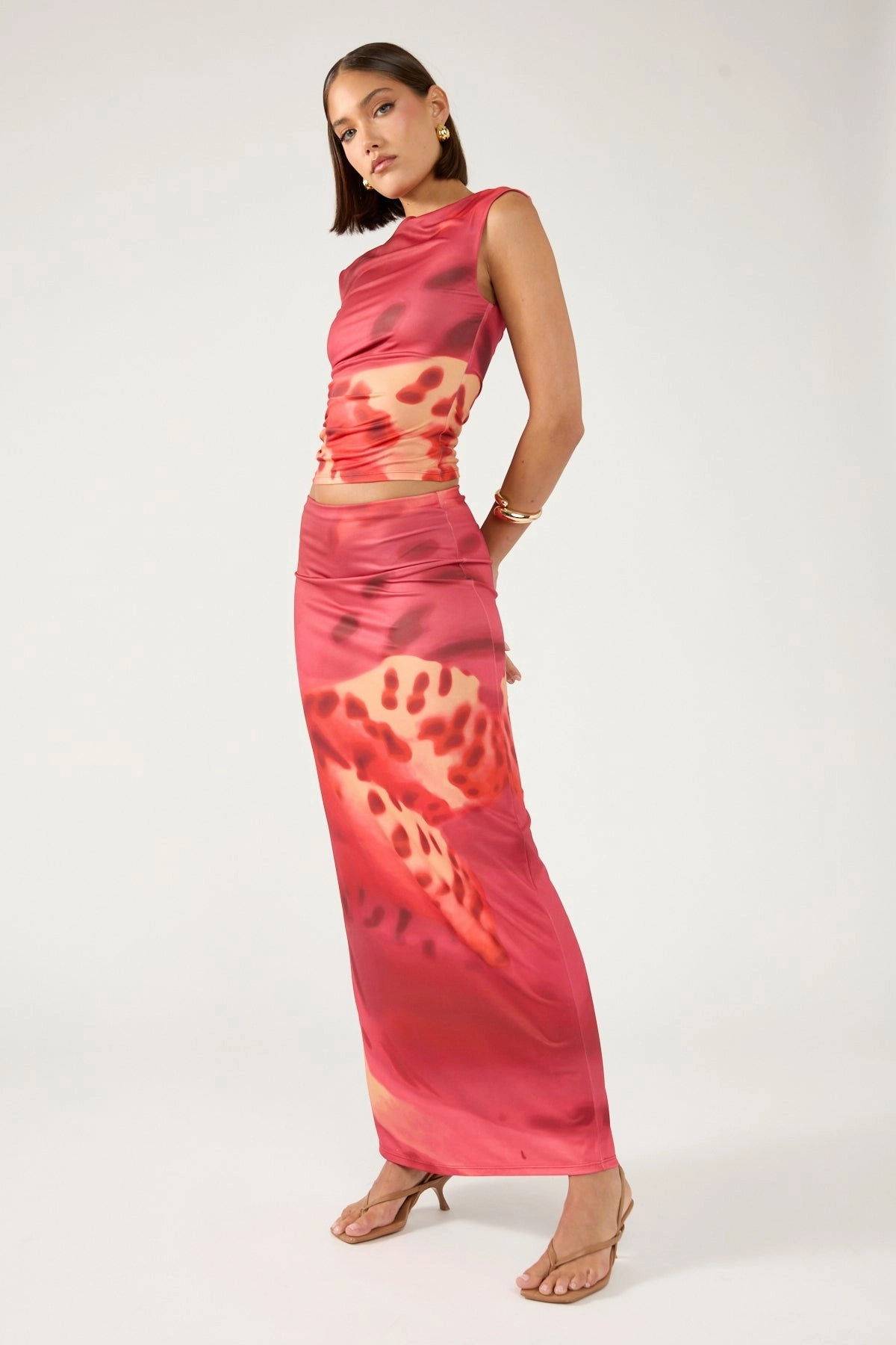 Soft Layers Perfect Stranger Leilani Maxi Skirt Burgundy Print