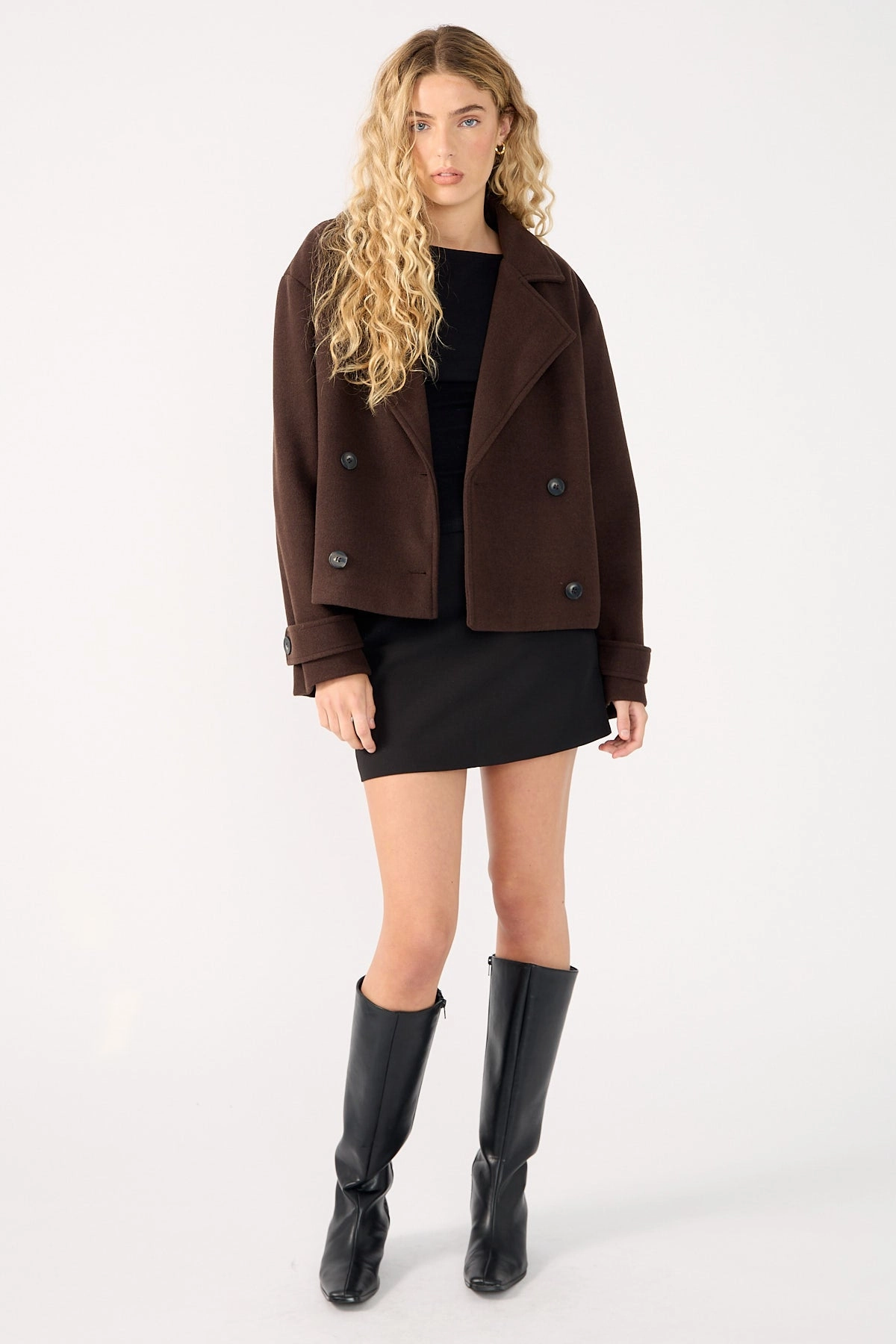 simple design Contrast Stitch Perfect Stranger Lenny Double Breasted Jacket Brown