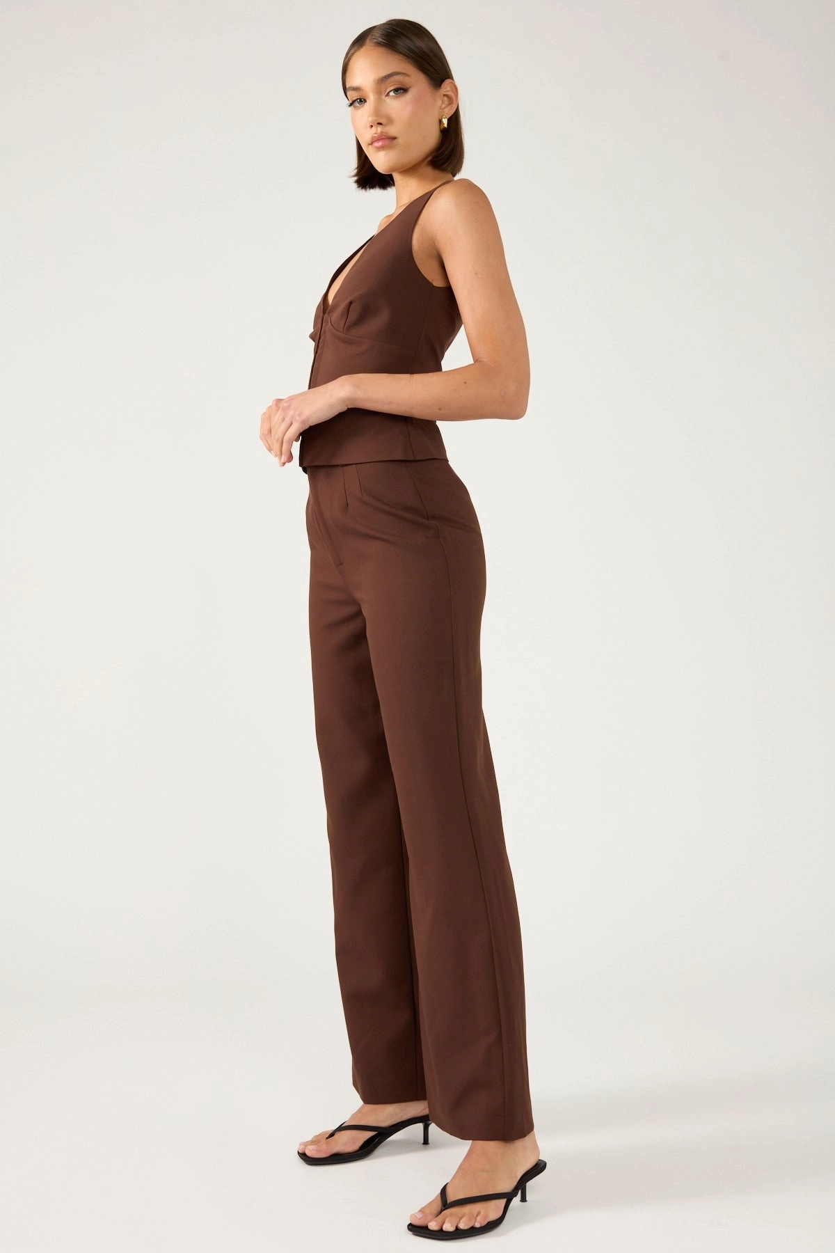 Comfortable Waistband Versatile Comfort Perfect Stranger Linear Luca High Waist Tailored Pant Brown