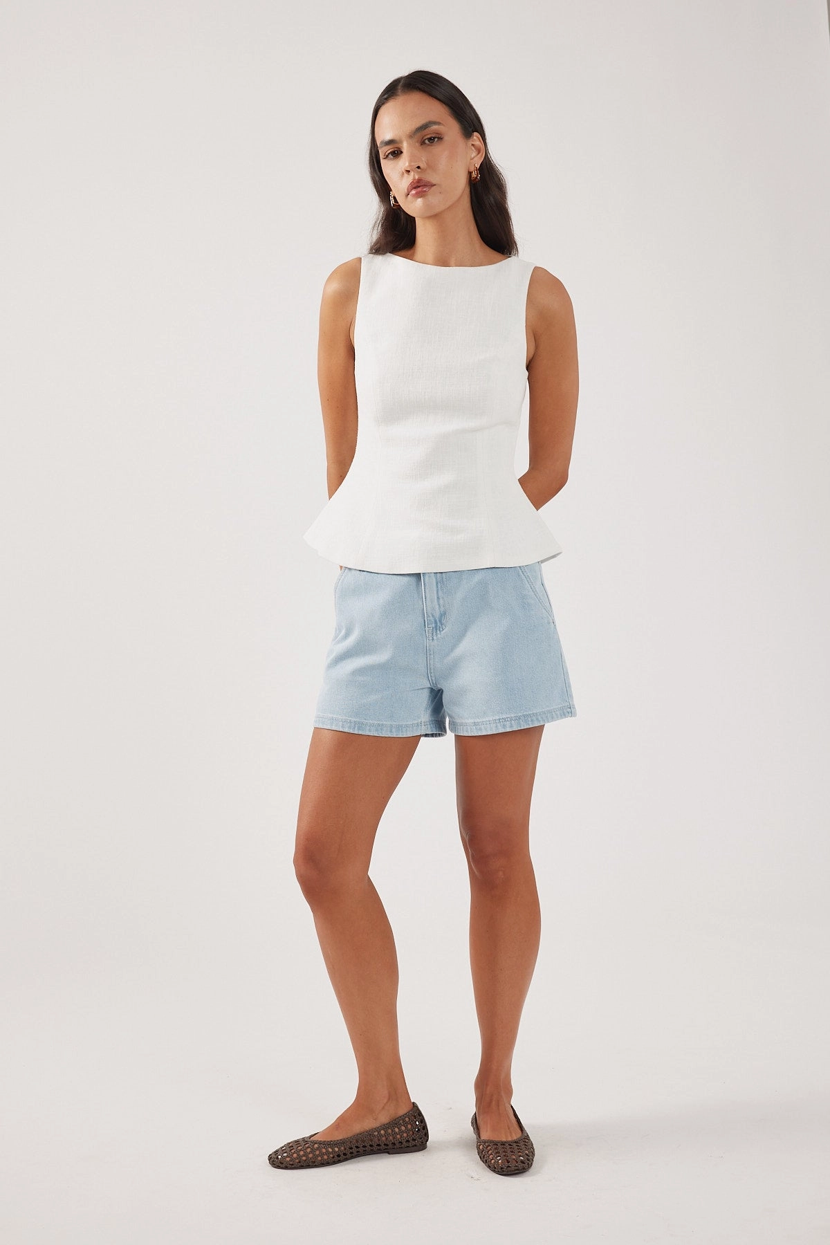 Perfect Stranger Low Rise relaxed Denim Short Light Blue cyclists All Purpose