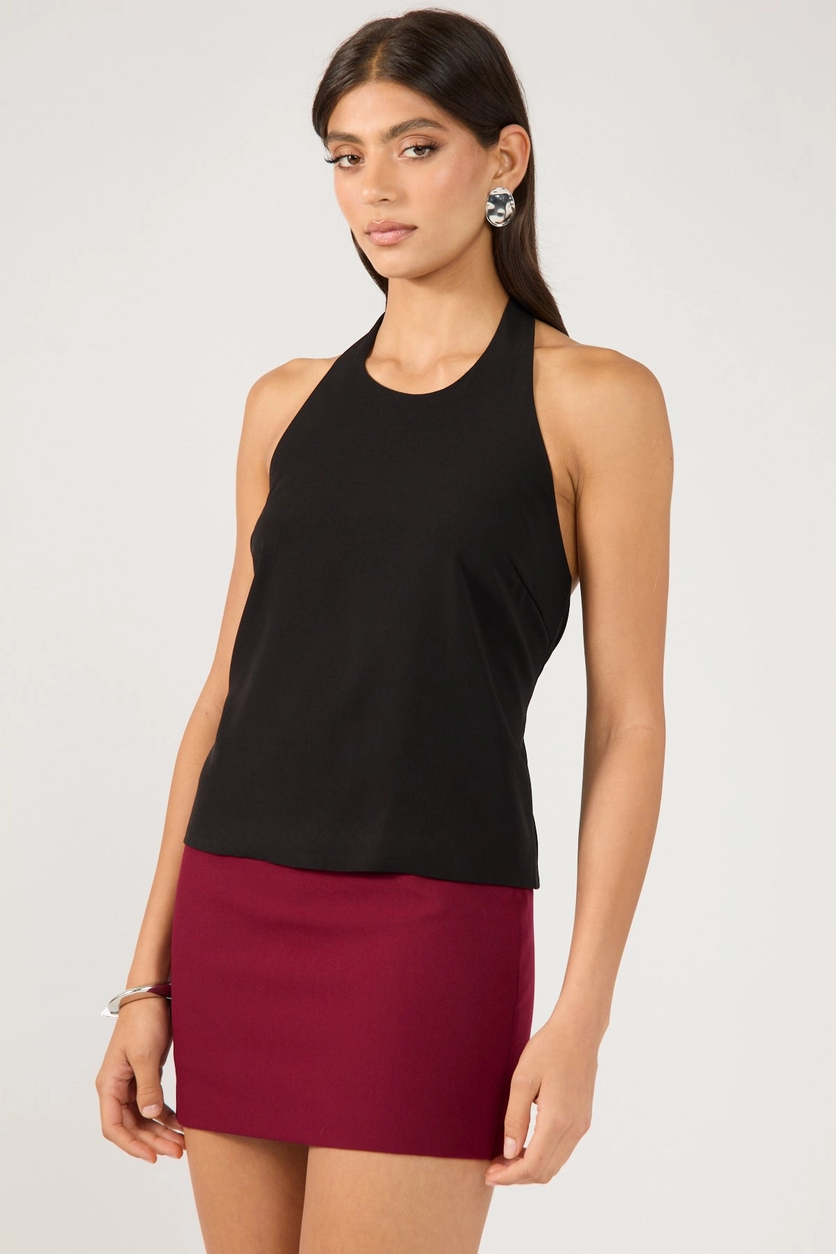 Gathered waist Perfect Stranger Luca Mid Rise Tailored Skort Burgundy
