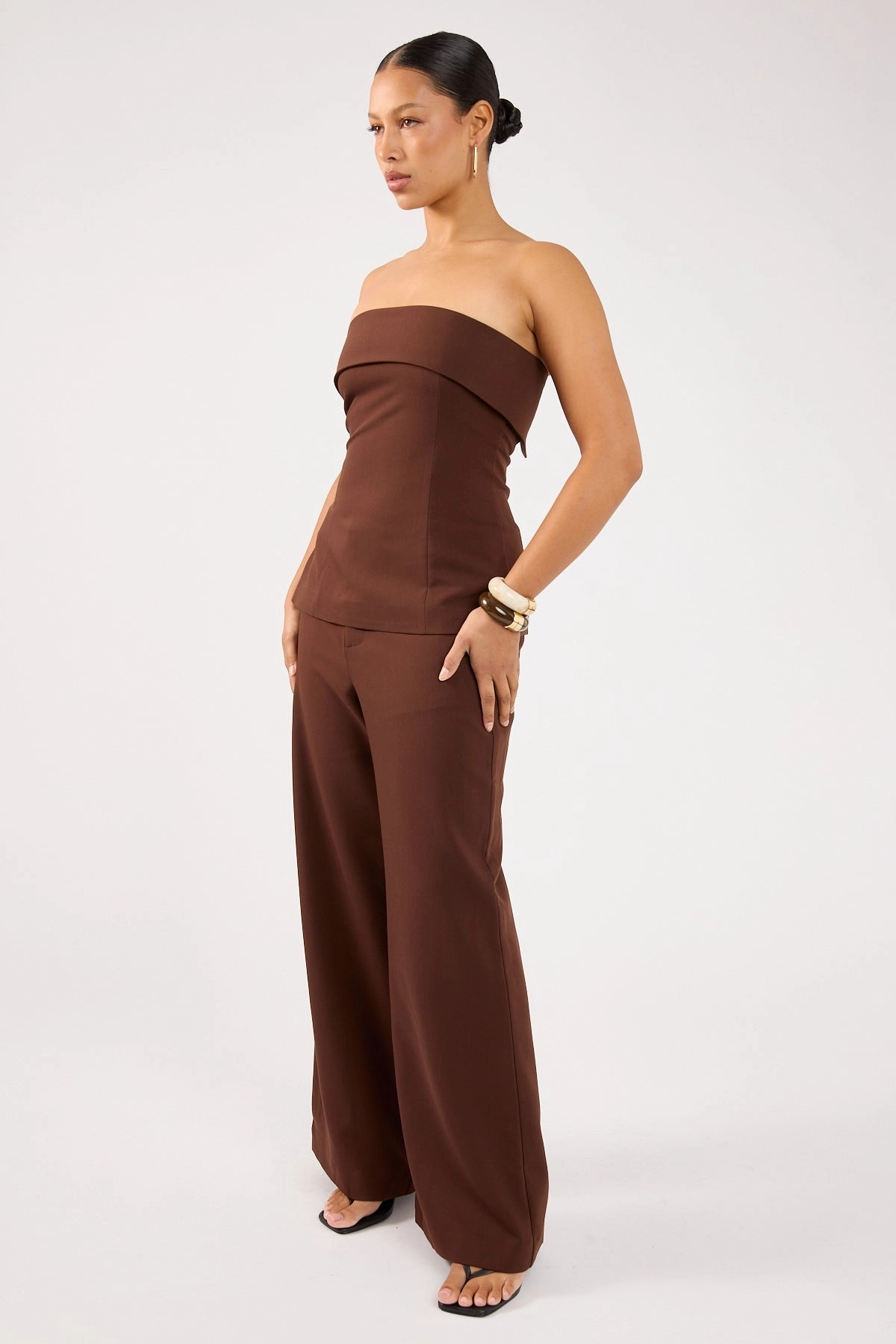Perfect Stranger Luella Mid Rise Wide Leg Tailored Pant Brown Eco Friendly Dye Process