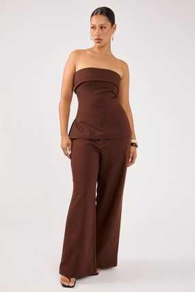Perfect Stranger Luella Mid Rise Wide Leg Tailored Pant Brown Double Layered Hem Light Fit Wear