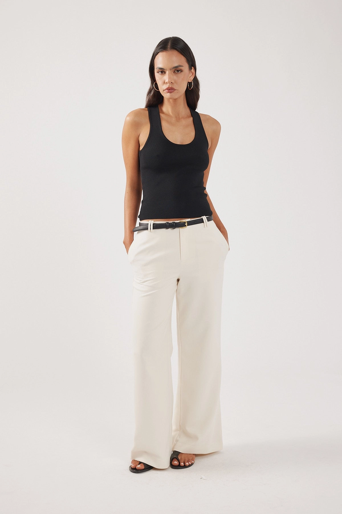 Perfect Stranger Luella Mid Rise Wide Leg Tailored Pant Cream Stay Flexible