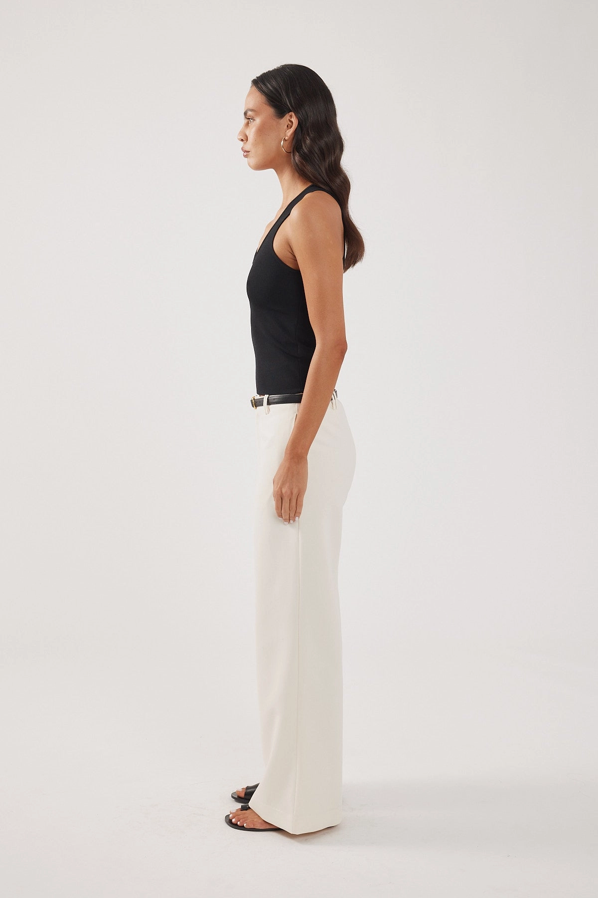 Core Basic Perfect Stranger Luella Mid Rise Wide Leg Tailored Pant Cream