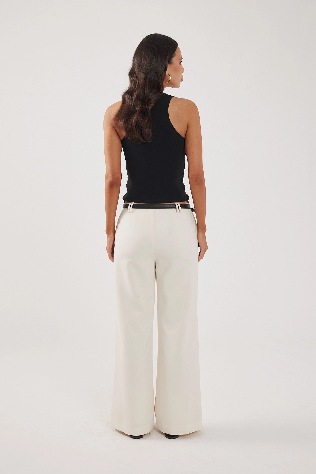 ElasticWaist Perfect Stranger Luella Mid Rise Wide Leg Tailored Pant Cream