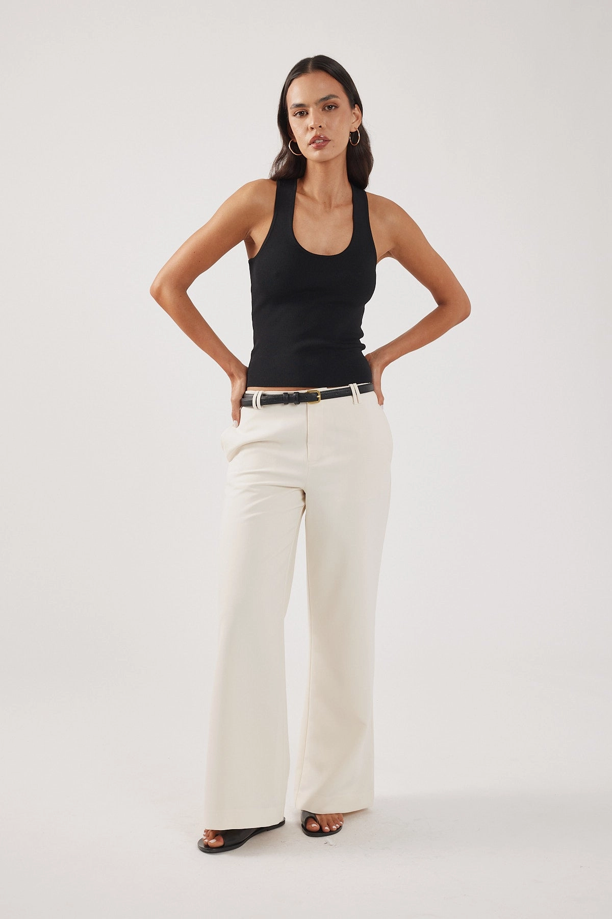 Perfect Stranger Luella Mid Rise Wide Leg Tailored Pant Cream Comfortable Wear Seamless Waistband