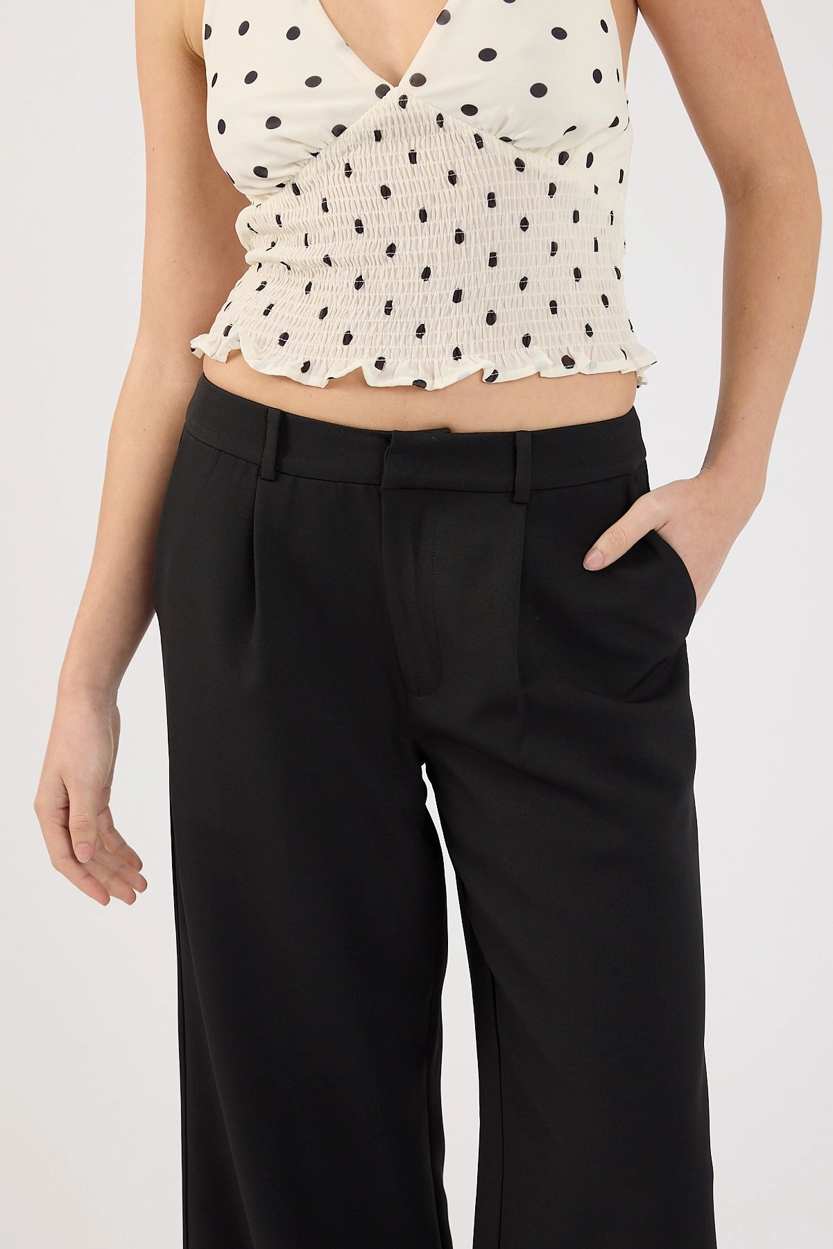Perfect Stranger Lupa Mid Rise Pleated Tailored Pant Black Comfy Stretch Recycled fibers