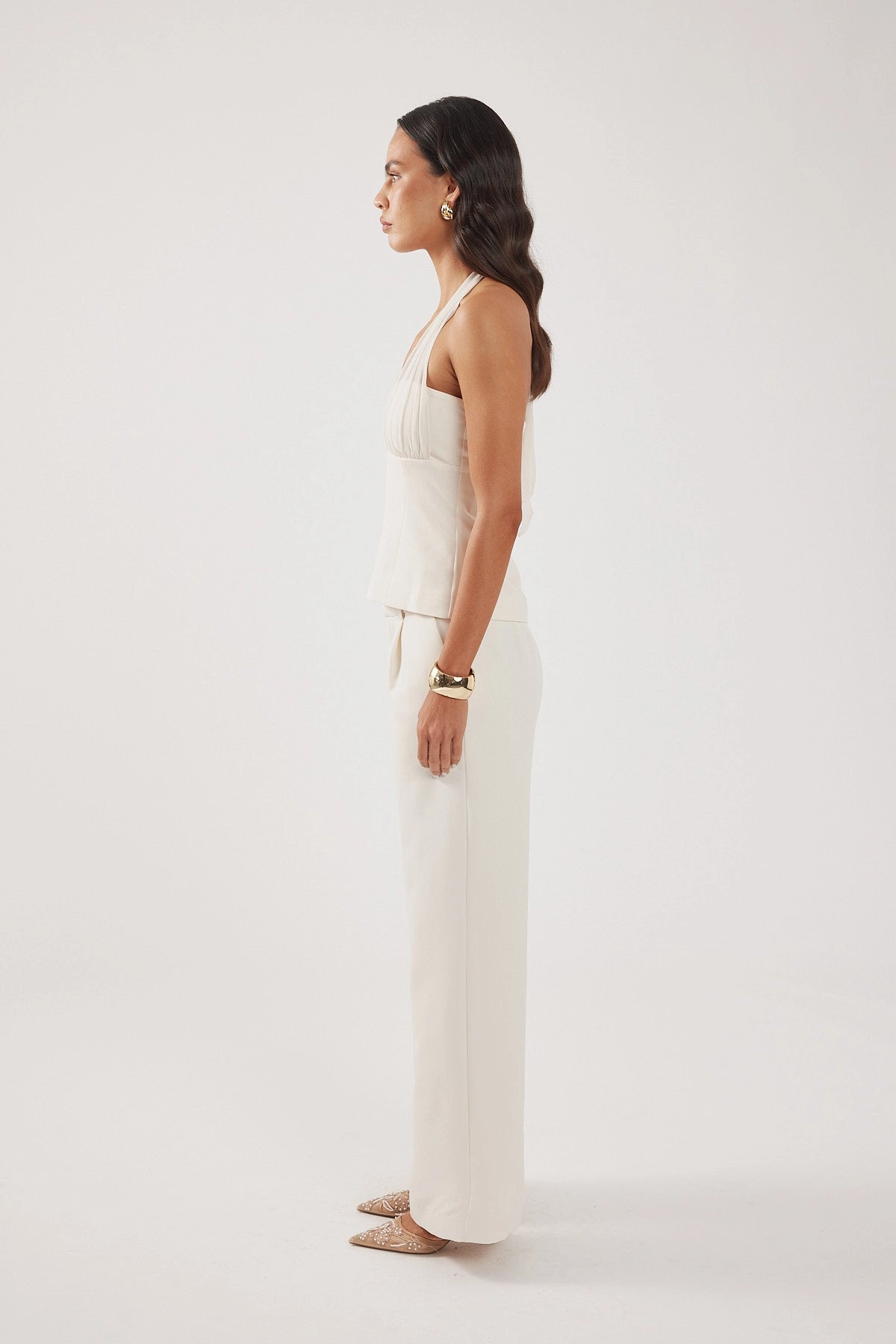 Perfect Stranger Lupa Mid Rise Pleated Tailored Pant Cream LightweightDesign Tapered ankle