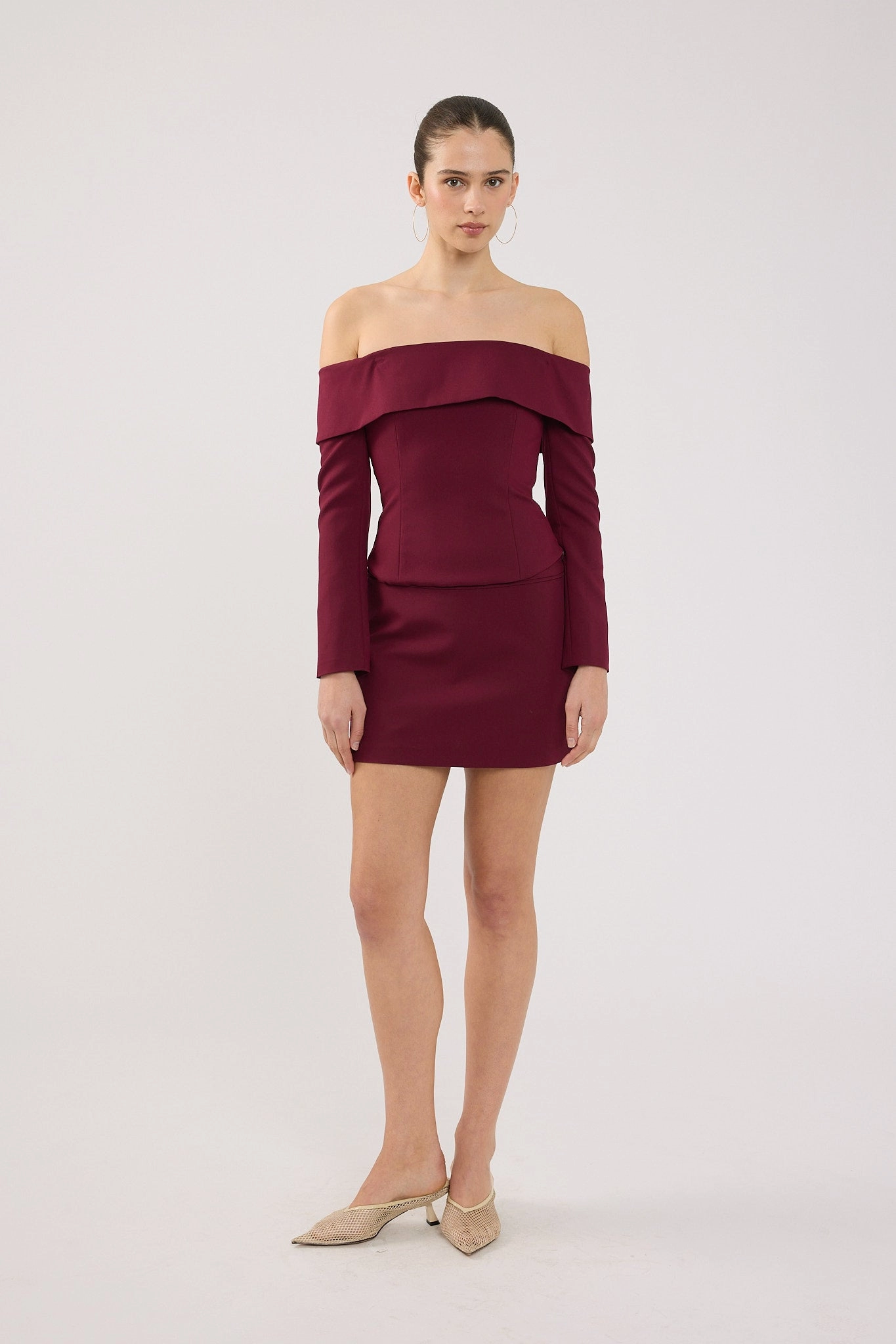 Perfect Stranger Lupa Off Shoulder Long Sleeve Top Burgundy Pastel tone