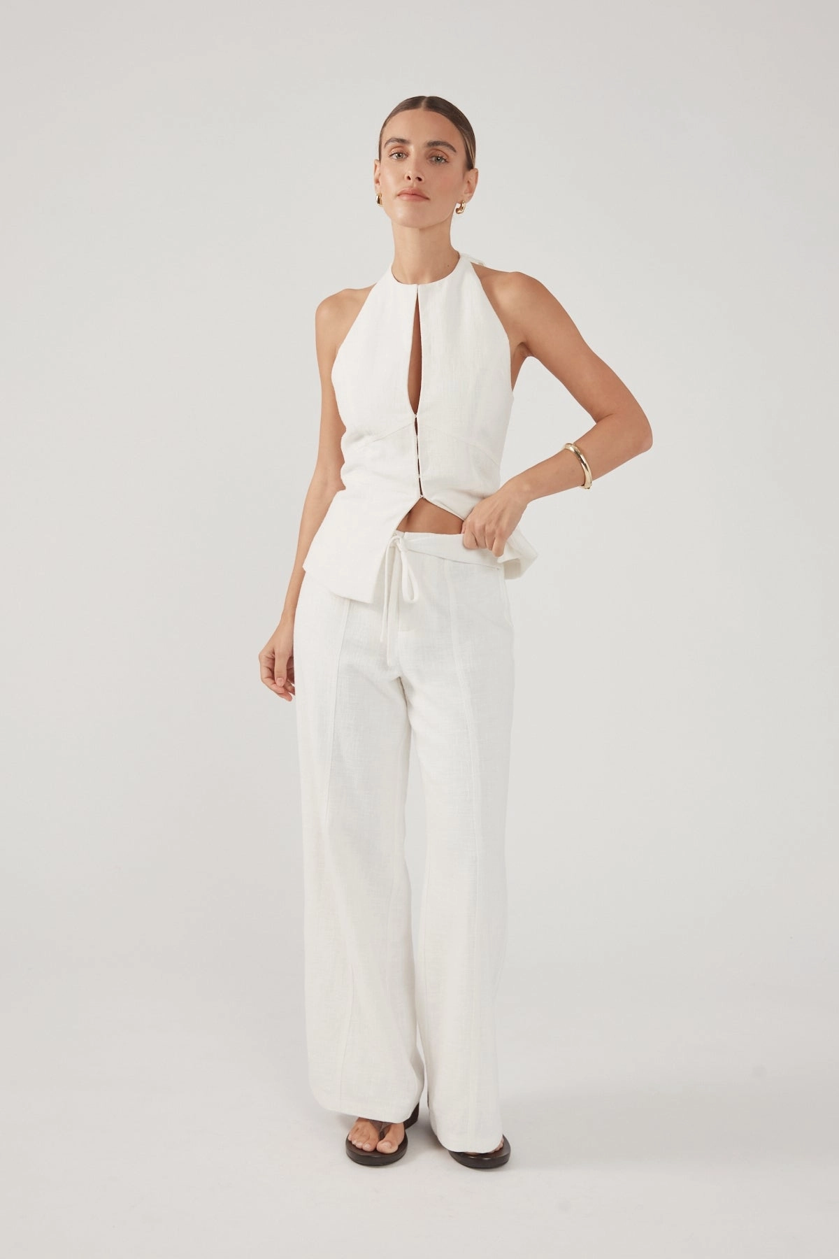 Versatile Comfort Perfect Stranger Maui Tie Front Low Rise Linen Pant White