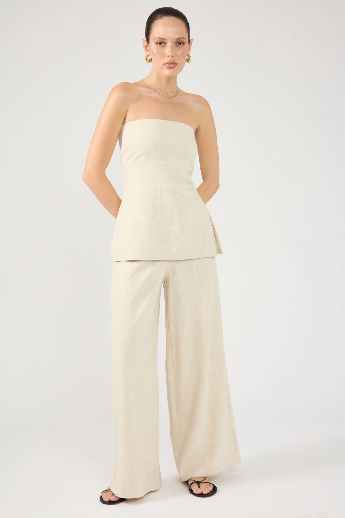 Perfect Stranger MENORCA LINEN SPECKLE PANT Oatmeal Essential Wearable Body Sculpting