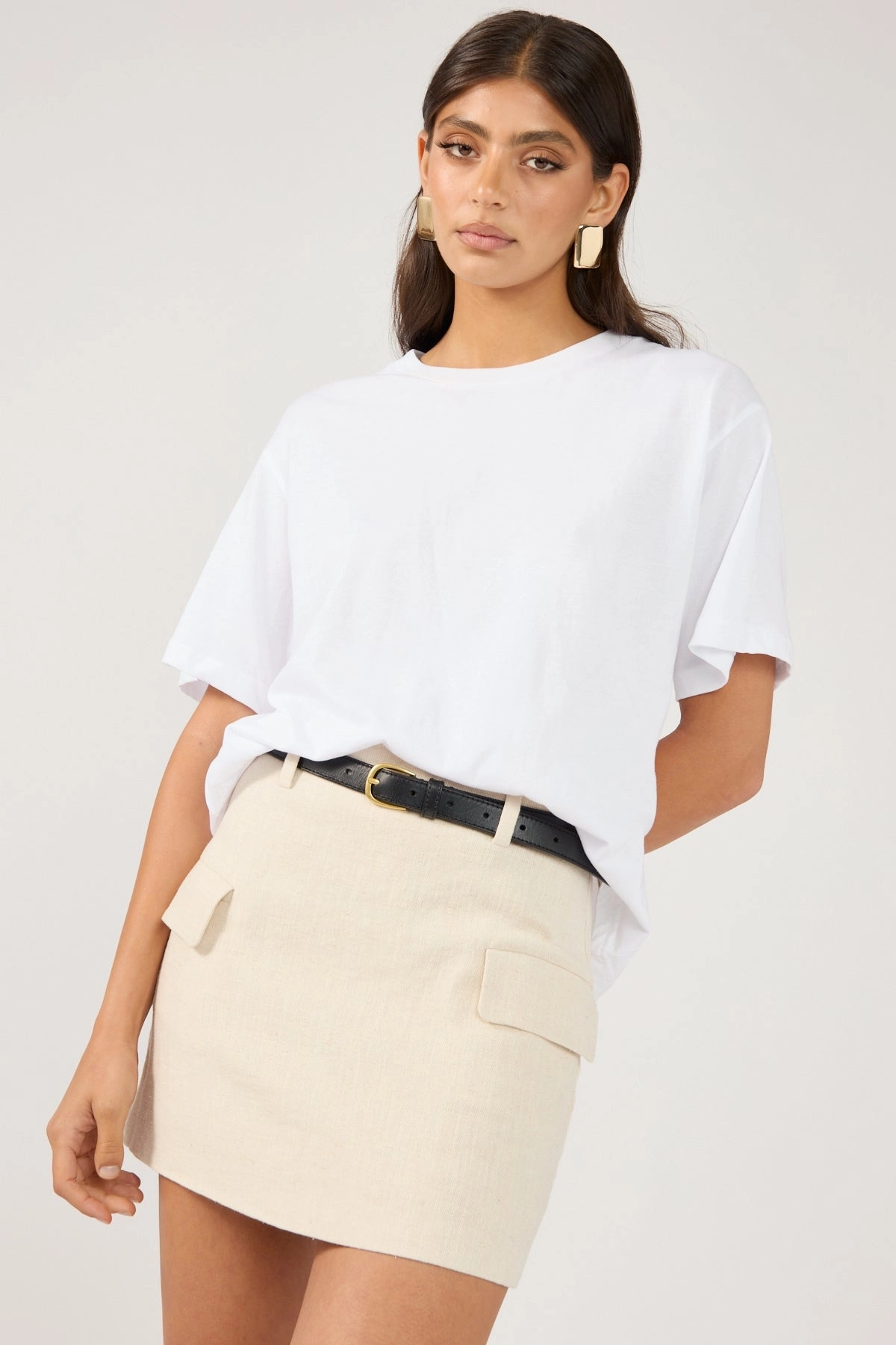 Perfect Stranger MENORCA LINEN SPECKLE TAILORED SKIRT Oatmeal Seamless construction Refined Edge
