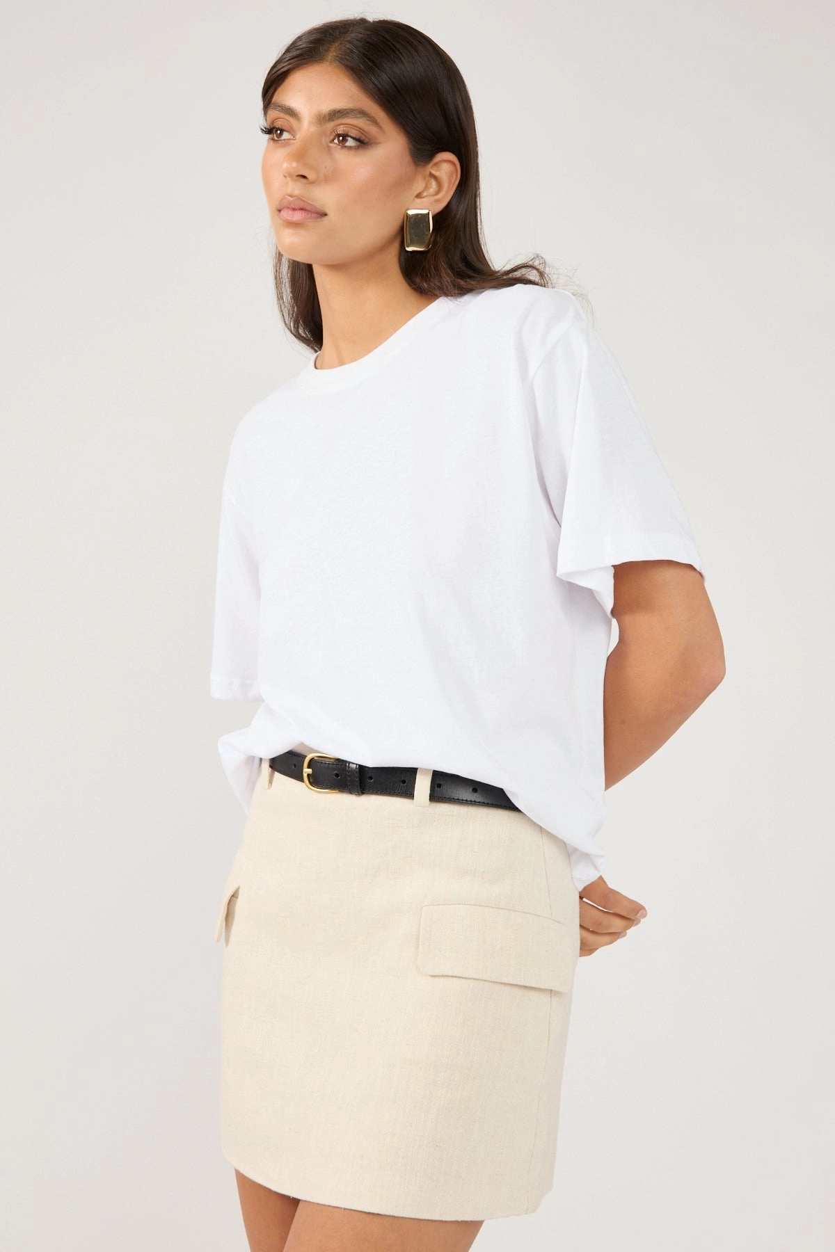 Perfect Stranger MENORCA LINEN SPECKLE TAILORED SKIRT Oatmeal Functional Look