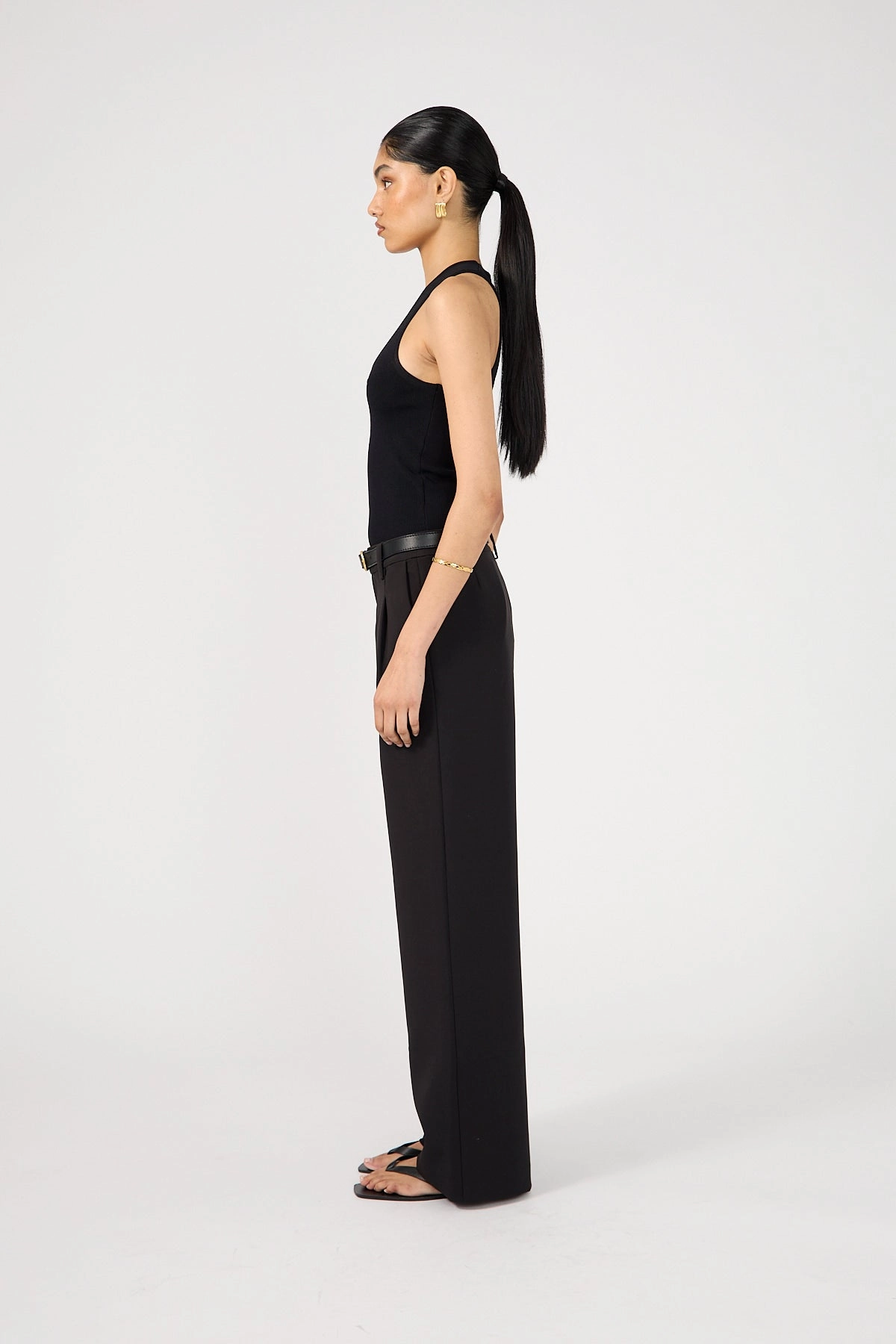 StretchMaterial Perfect Stranger Mia Straight Low Rise Tailored Pants Black