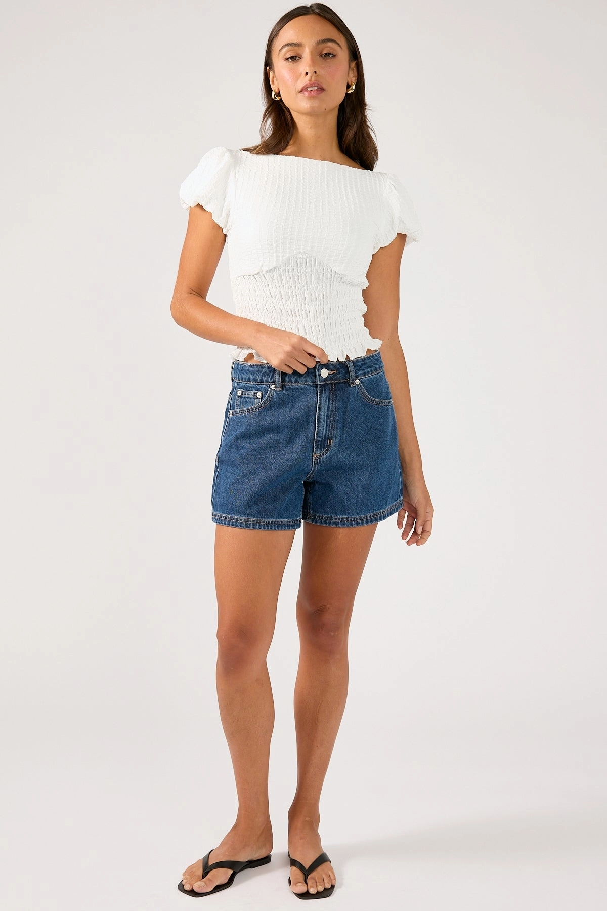 Perfect Stranger Mid Rise 90's Slouch Denim Short Dark Blue Denim mid-rise Sweat Wicking Technology